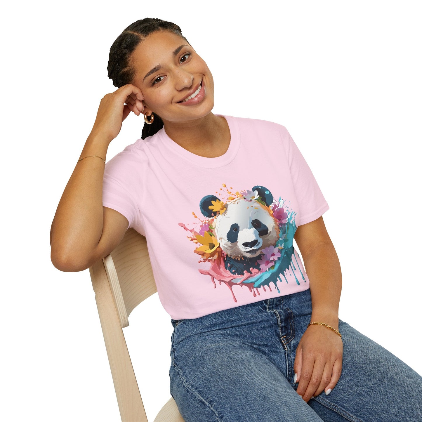 Unisex Panda Shirt Softstyle Tee 100 Percent Ring Spun Cotton Casual Animal Print