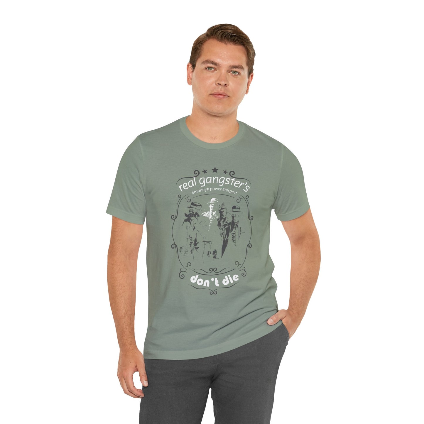 Real Gangsters Don't Die T-Shirt Vintage Outlaw Illustration Retro Biker Tee A-3