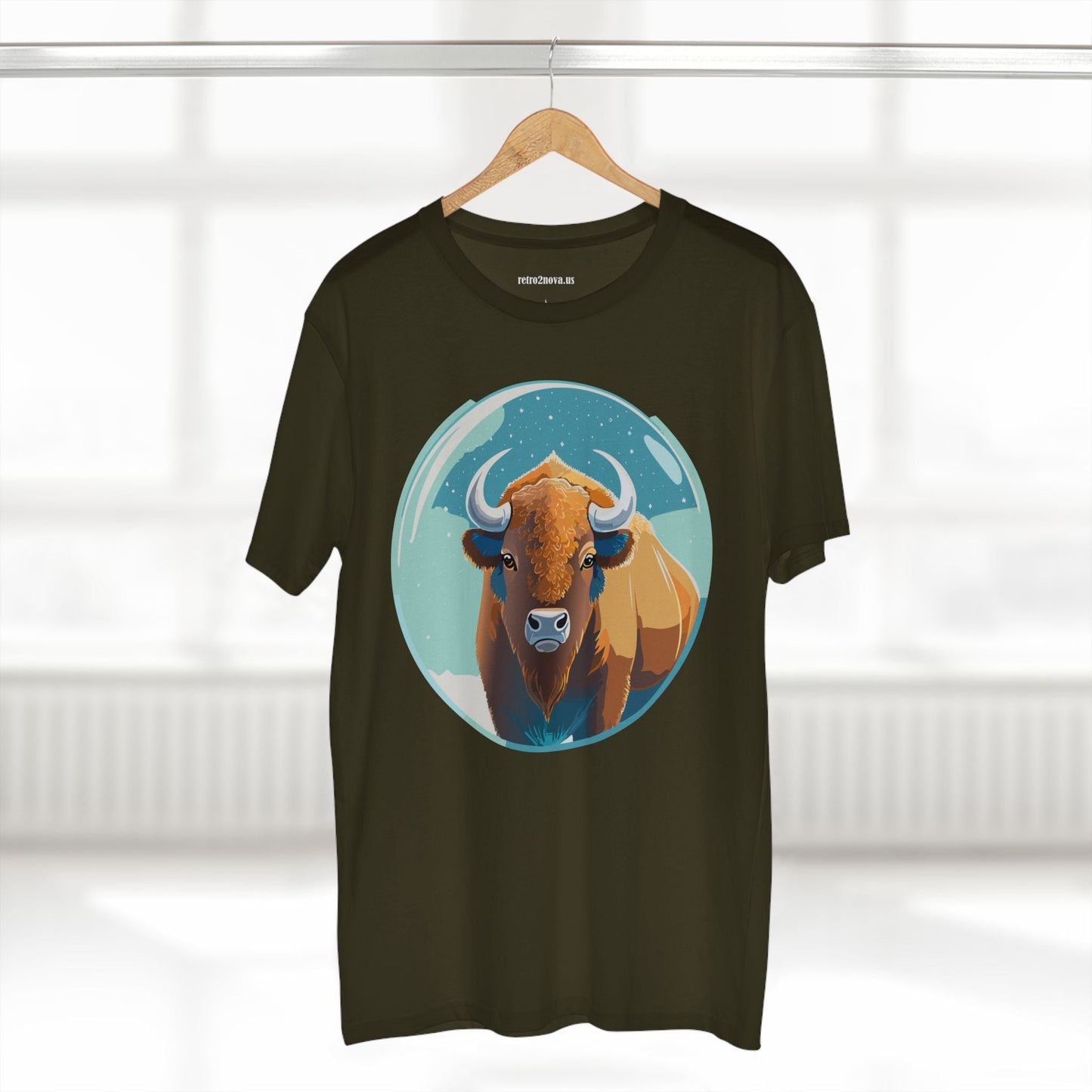 Retro2Nova Bison Art Tee Unisex Premium Cotton Staple Shirt With Original Animal Illustration From Art Collection