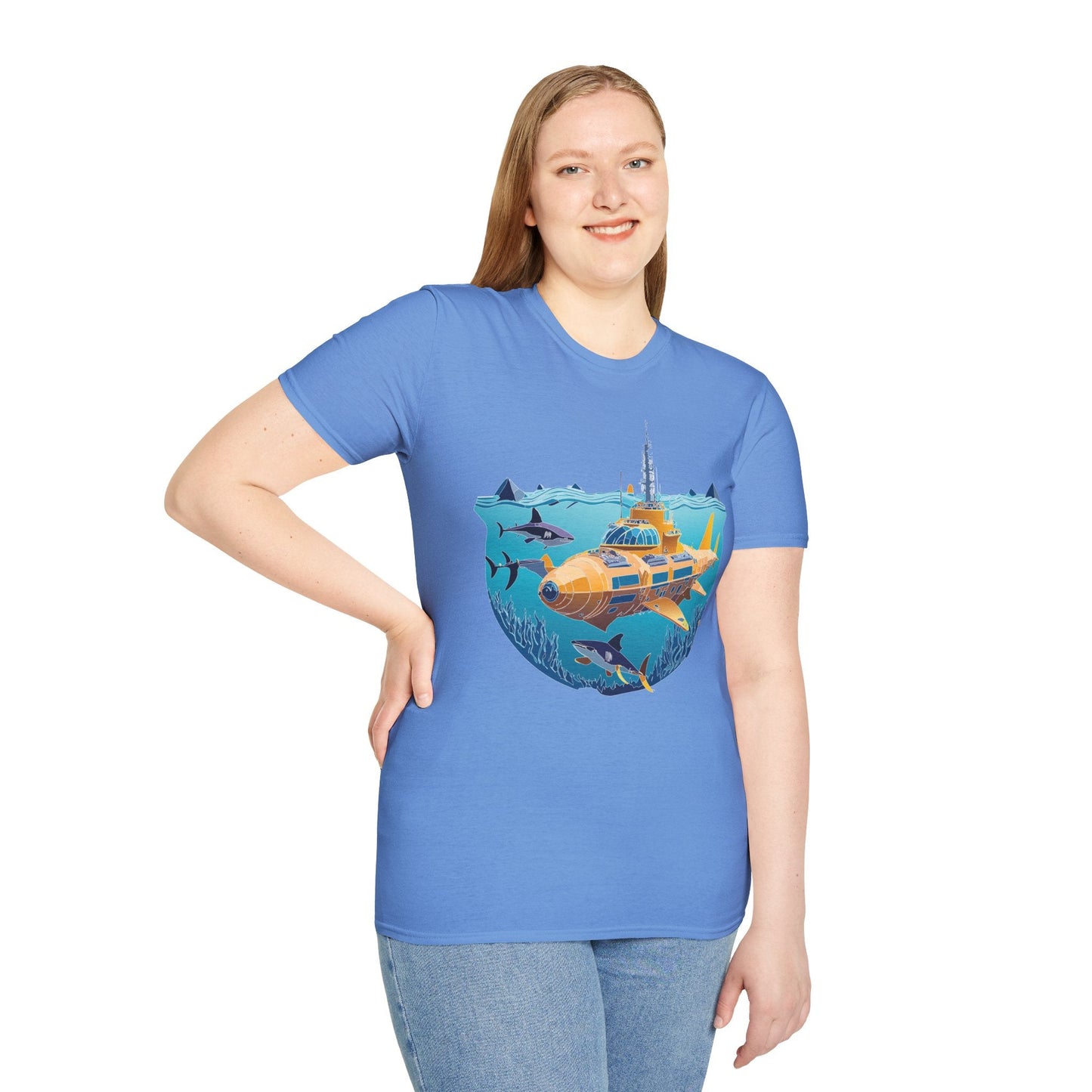 Ocean Tee Shirt Unisex Gildan Softstyle 64000 Ocean Theme Tee With U Boat Design