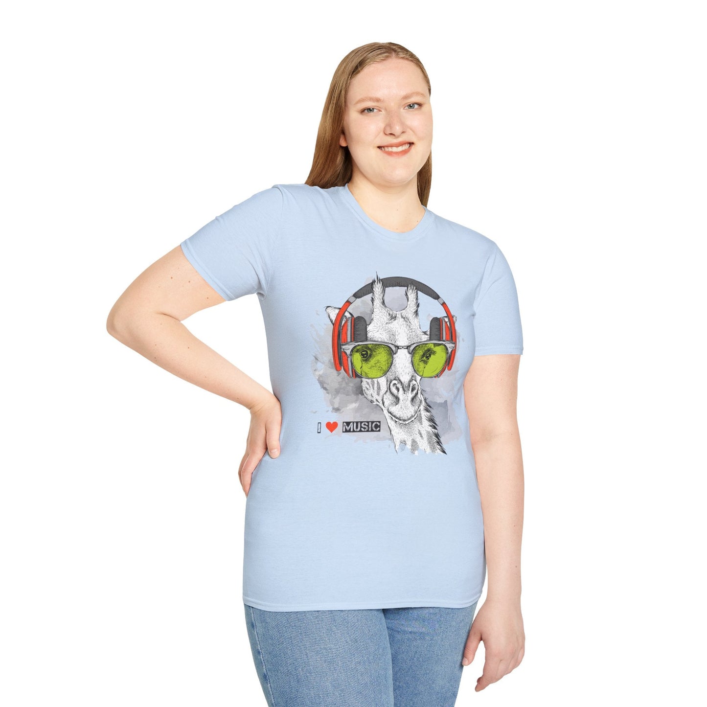I Love Music Animals Shirt With Headphones Unisex Gildan Softstyle 100 Percent Ring Spun Cotton Tee