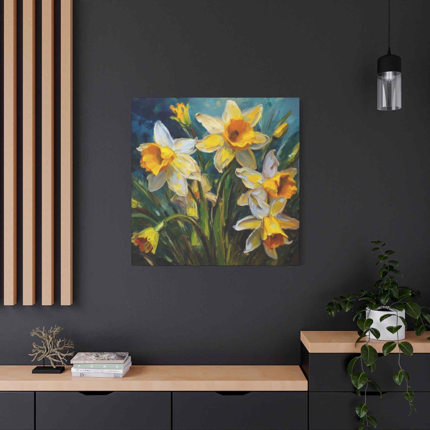 Narcissus Print Canvas, Floral Oil Paint Print 20x20, 24x24, 30x30, 32x32, 36x36 Art Design Pine-Wood Inner Frame MC-176