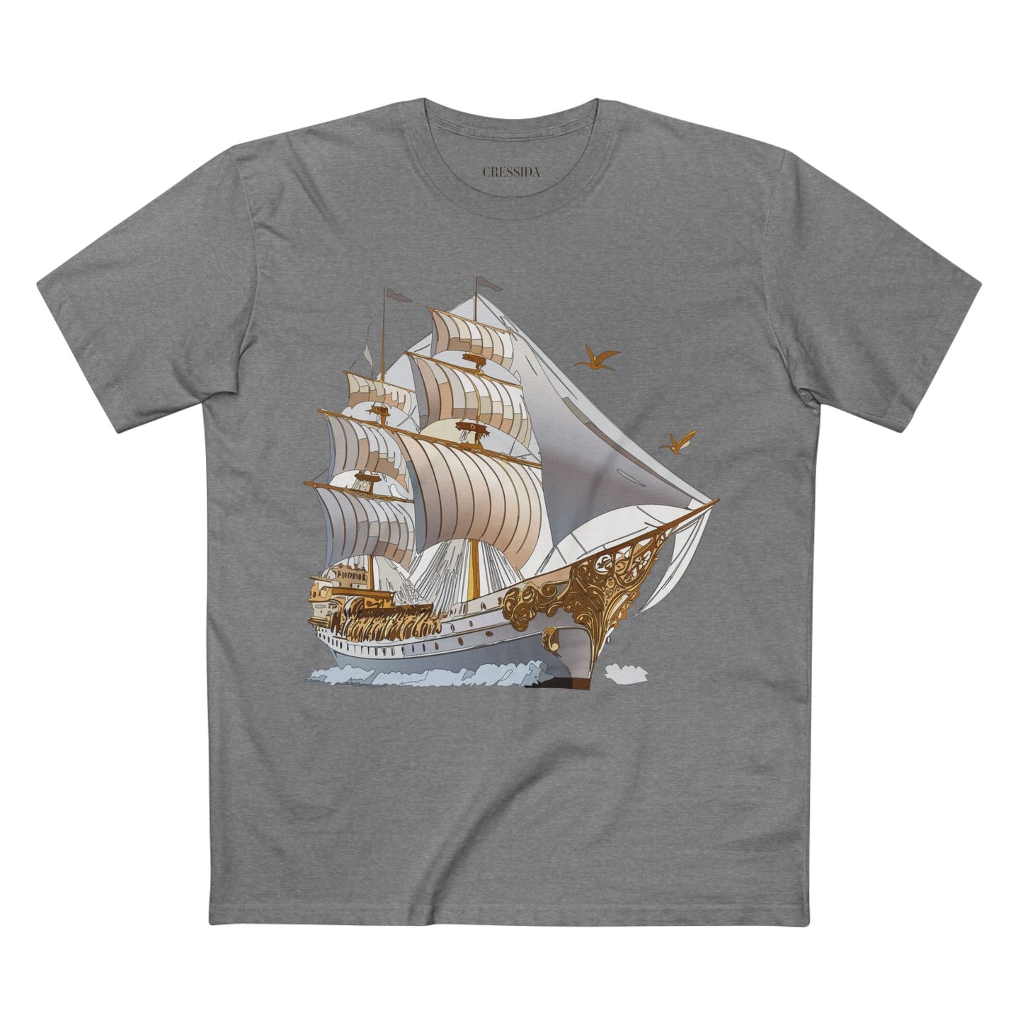 Ship Graphic Unisex 100 Cotton T-Shirt with Gold Frigate Art Design 16