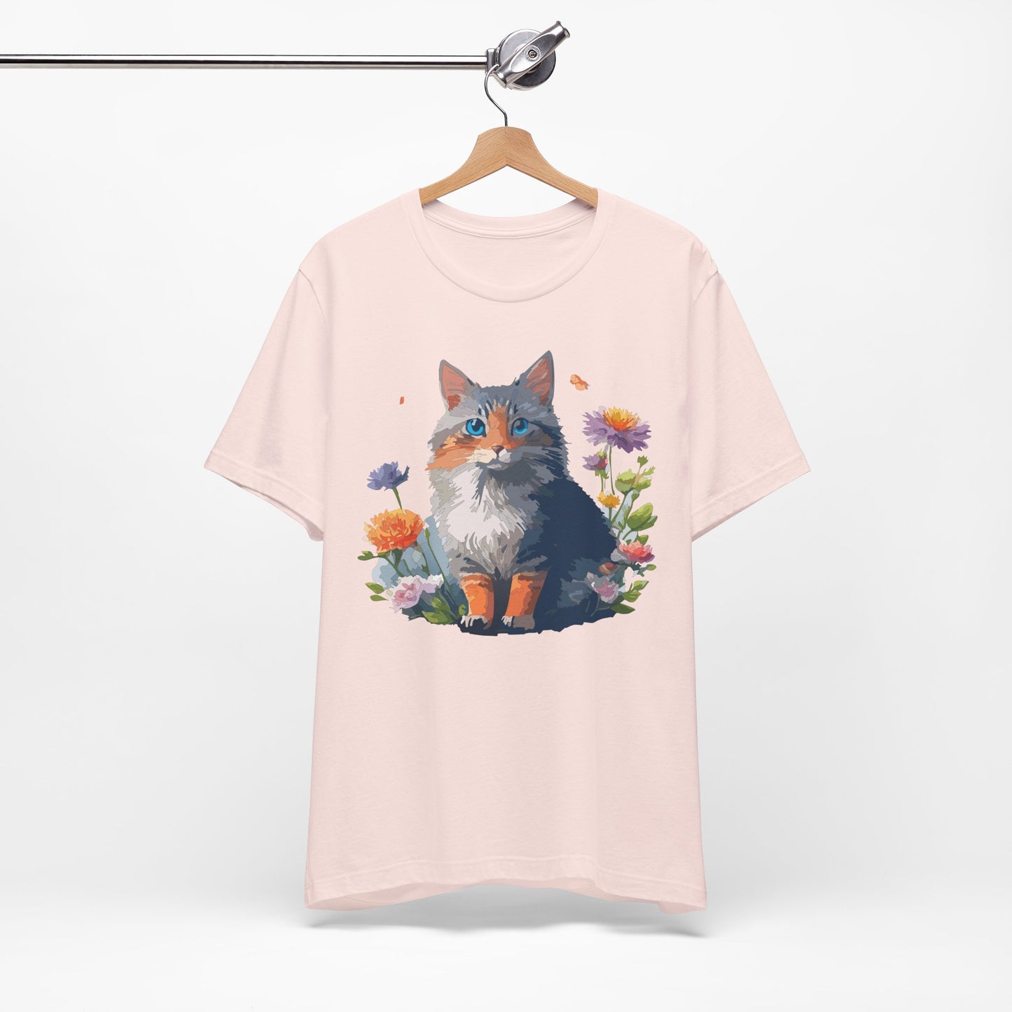 Floral Cat Tee, Animal Shirt, Cat Shirt, Floral Tee, Flower T-shirt, T-Shirt with Animal, Summer Top with Art Design