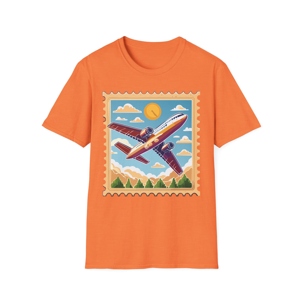 Retro Airplane Stamp design T-Shirt | Vintage Travel Plane Graphic Tee Unisex 100 Cotton Gildan T-Shirt