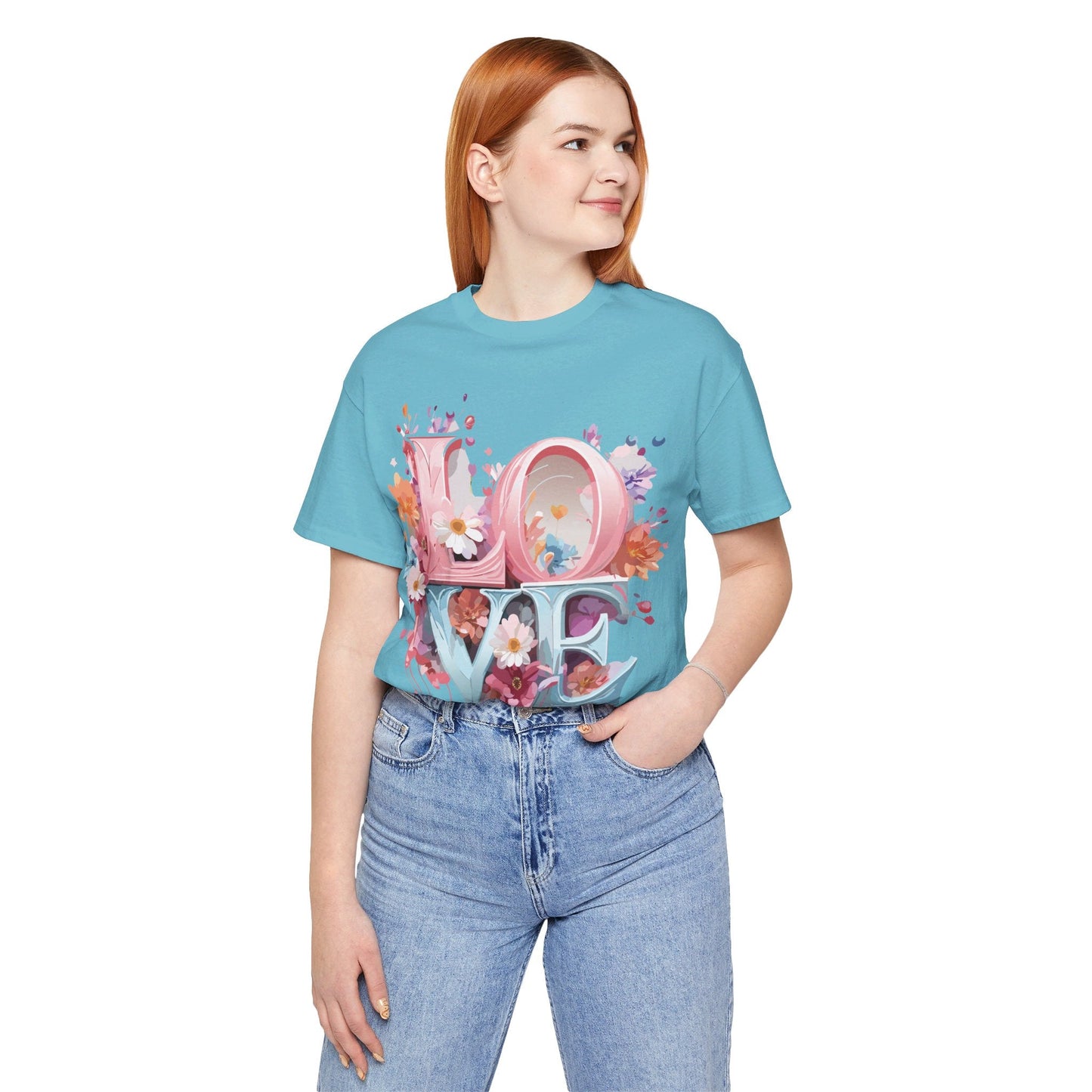 Valentine Day Graphic Unisex 100 Cotton Vintage Artwork with Love and Flower Design Tee 45
