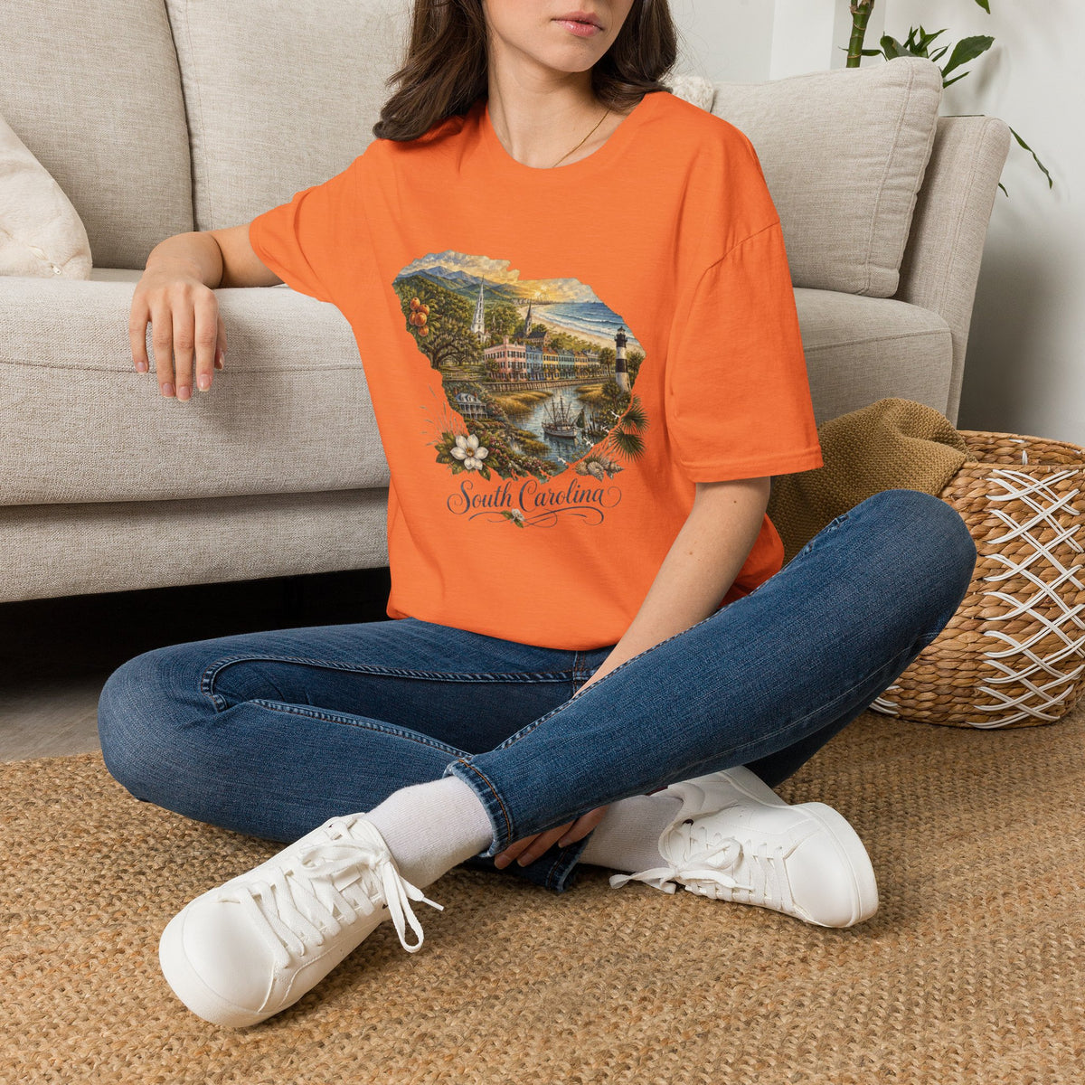 South Carolina State Travel Tourist Graphic Design Unisex 100 Cotton Gildan T-Shirt