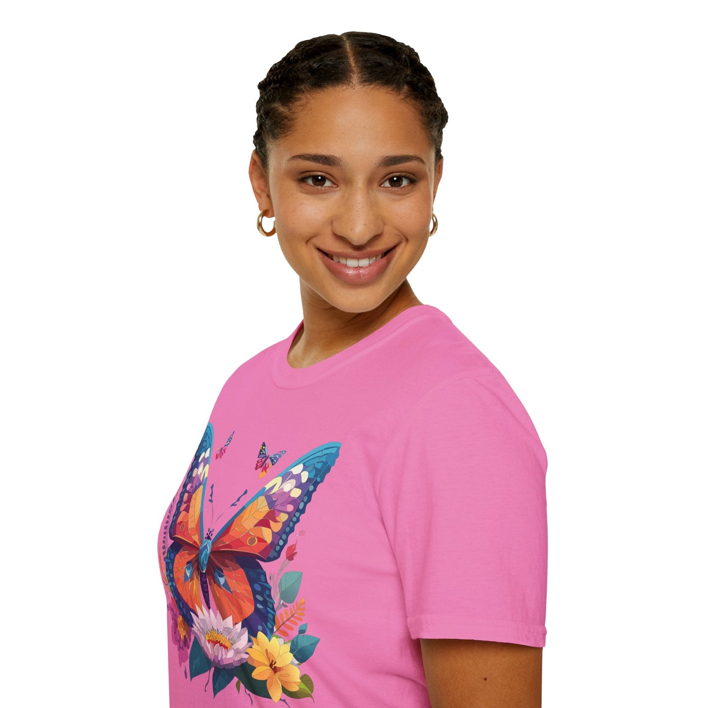 Butterfly Print Unisex T Shirt Softstyle 64000 Monarch Butterfly Themed Tee Ring Spun Cotton