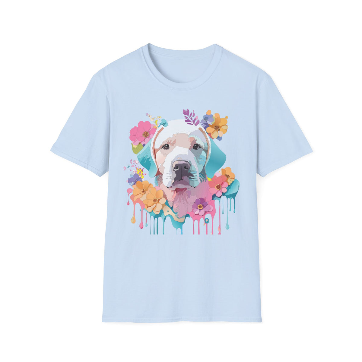 Colorful Pitbull Portrait T-Shirt | Floral Dog Art, Watercolor Drip