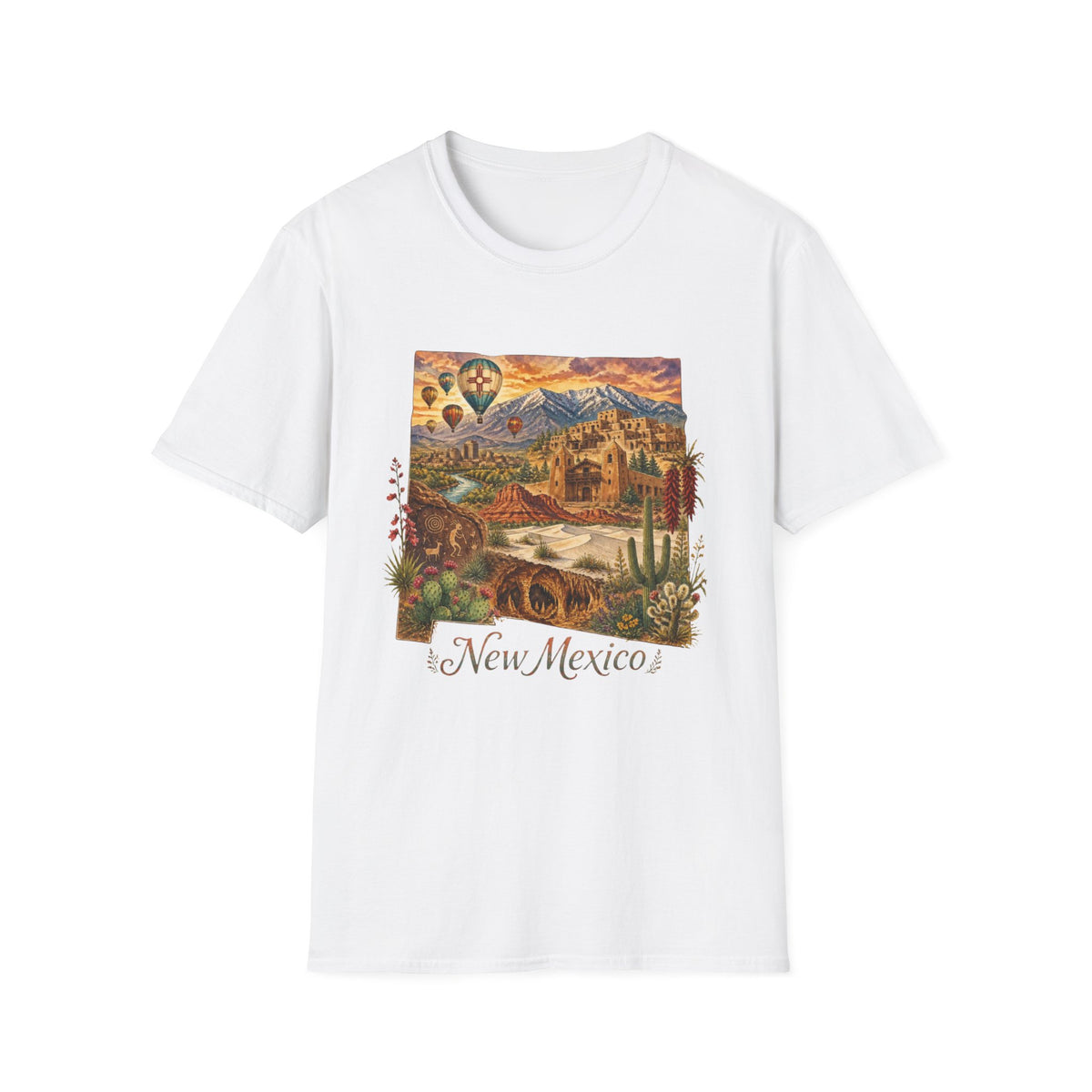 New Mexico State Travel Tourist Graphic Design Unisex 100 Cotton Gildan T-Shirt