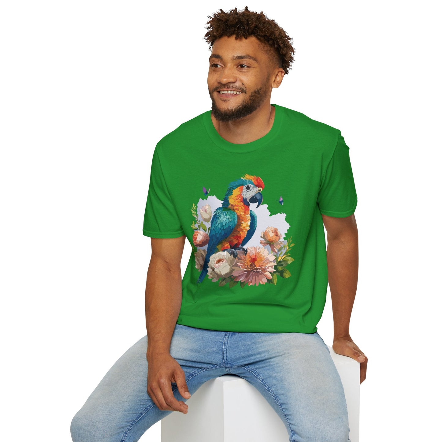 Bird T Shirt Floral Bird Print Unisex Softstyle Cotton Tee Animal Graphic Tee For Everyday Wear
