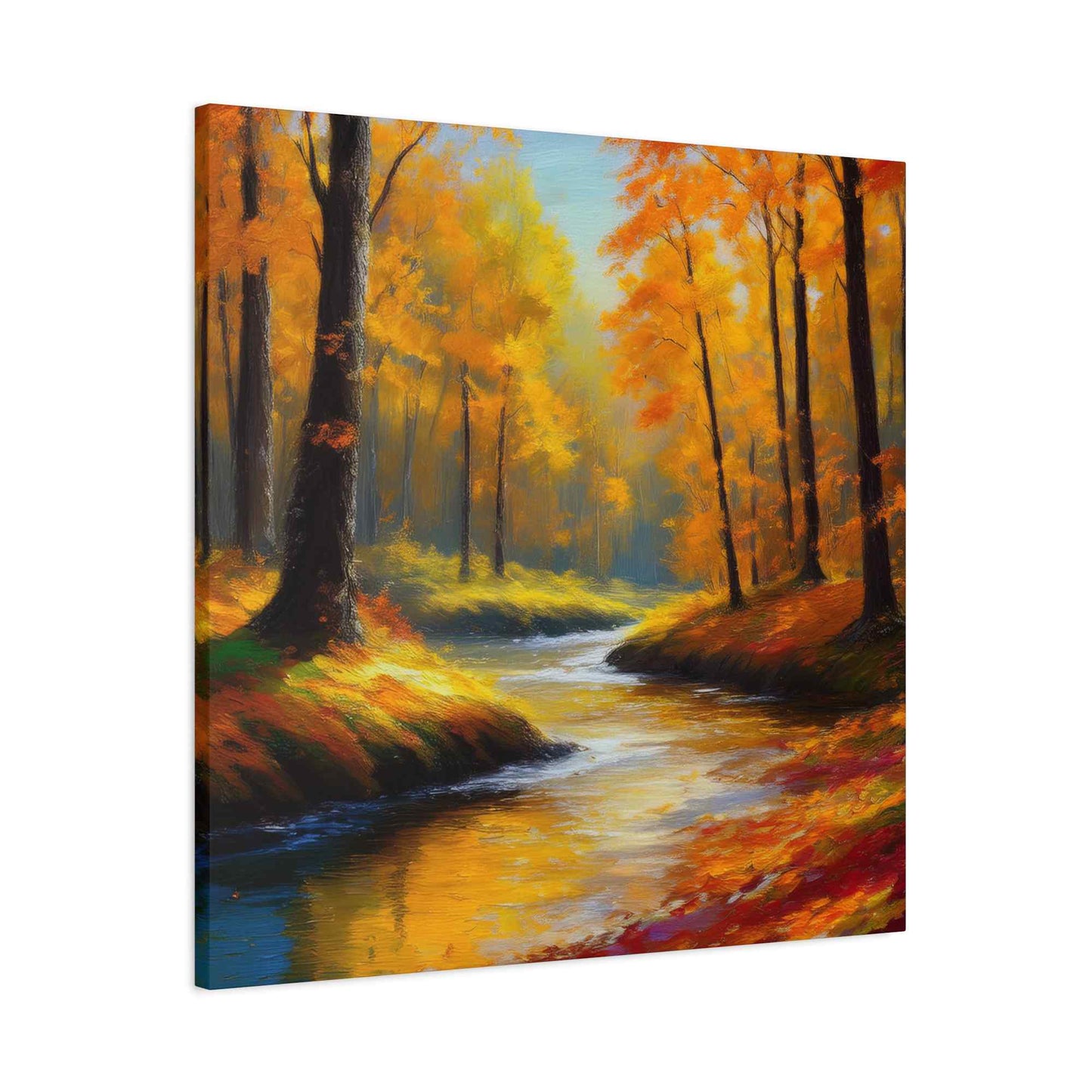 Fall Forest Print Canvas, Oil Paint Print 20x20, 24x24, 30x30, 32x32, 36x36 Art Design Print Pine-Wood Inner Frame MC-99