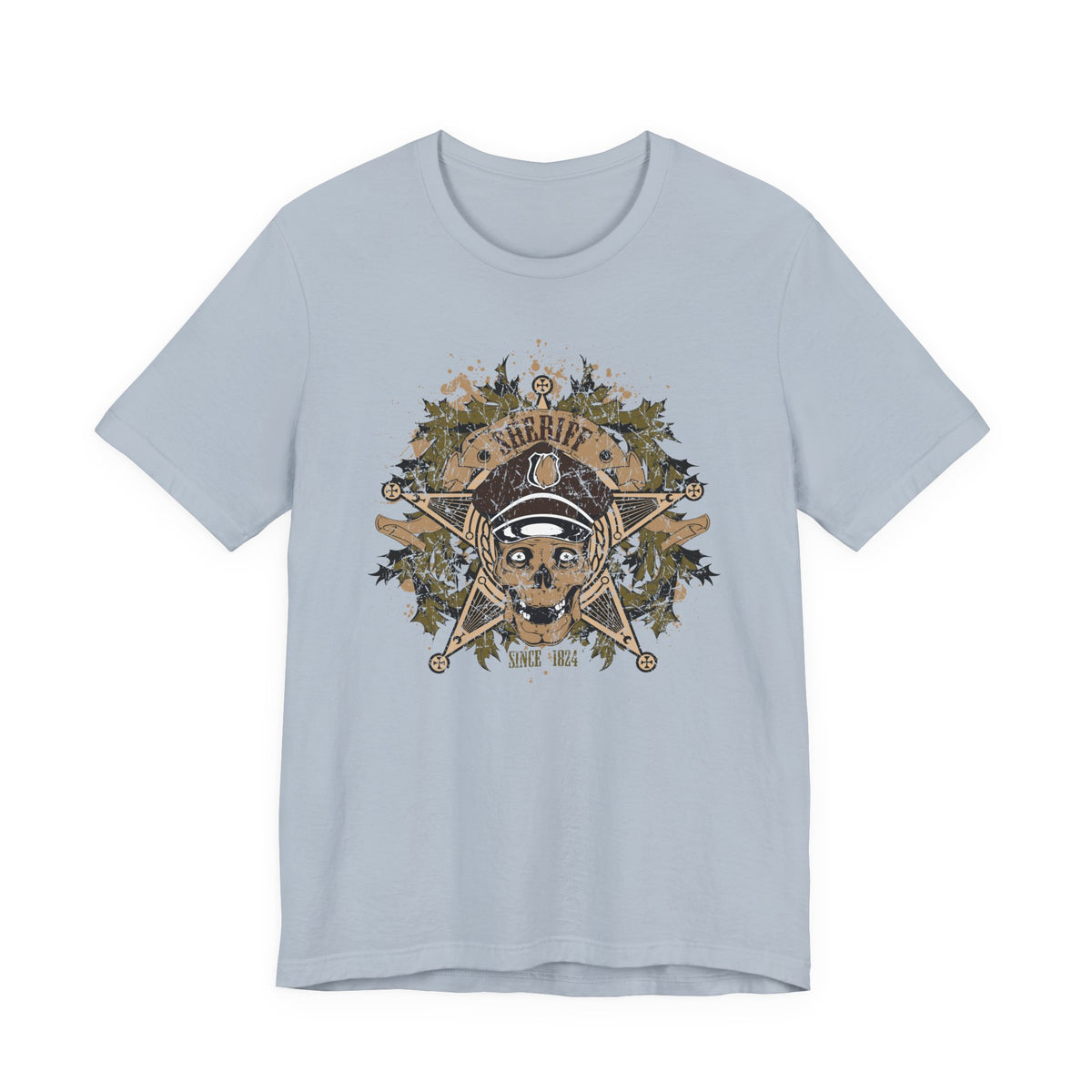 Skull and Crossbones Floral Emblem T-Shirt Nautical Pirate Unisex Cotton Tee Art-45