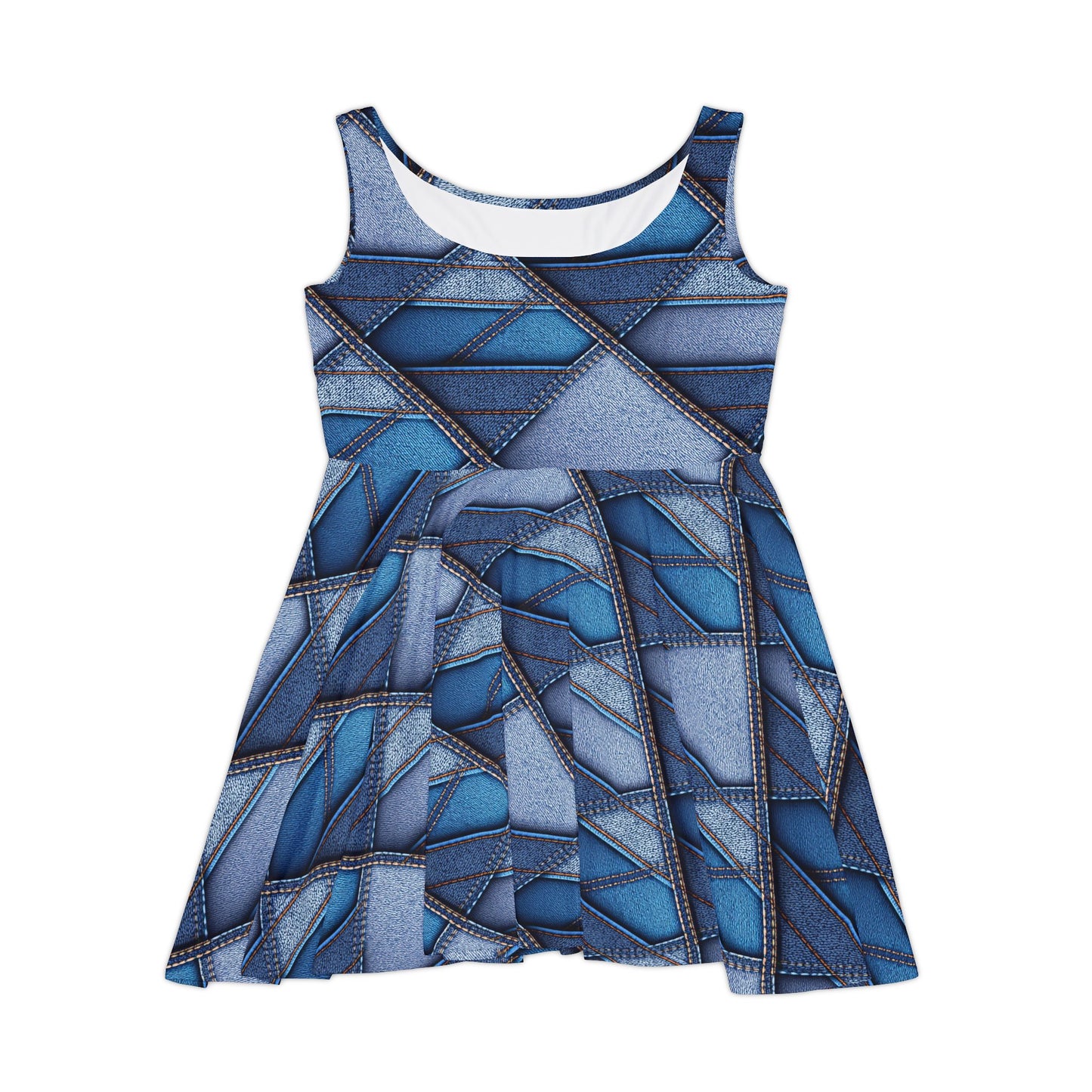 Women Denim Print Skater Dress, Denim Print Poly-Span Dress - 23