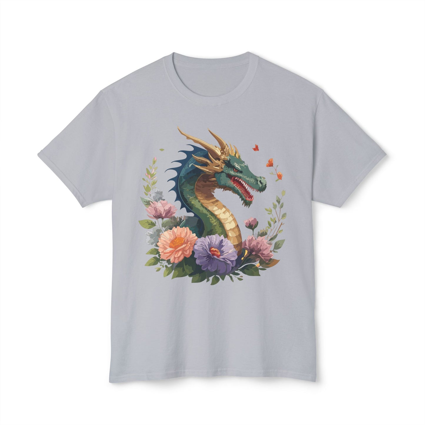 Dragon T-Shirt, Vintage Dragon Tee, Floral Tees, Dragon Art Design Shirt, Tee Shirt with Dragon 4