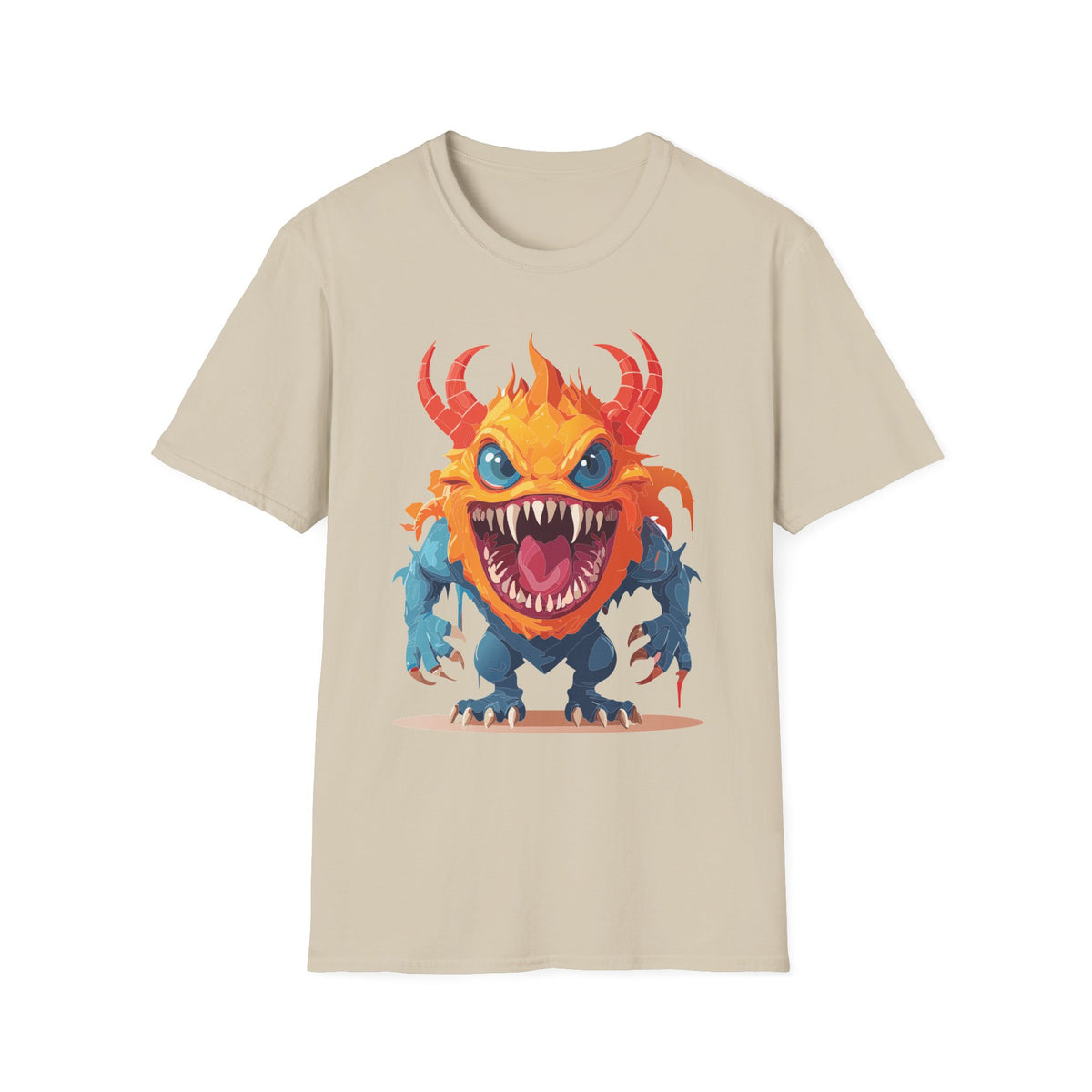 Monster T-Shirt — Colorful Fierce Creature Cartoon Graphic Tee Unisex 100 Cotton Gildan T-Shirt