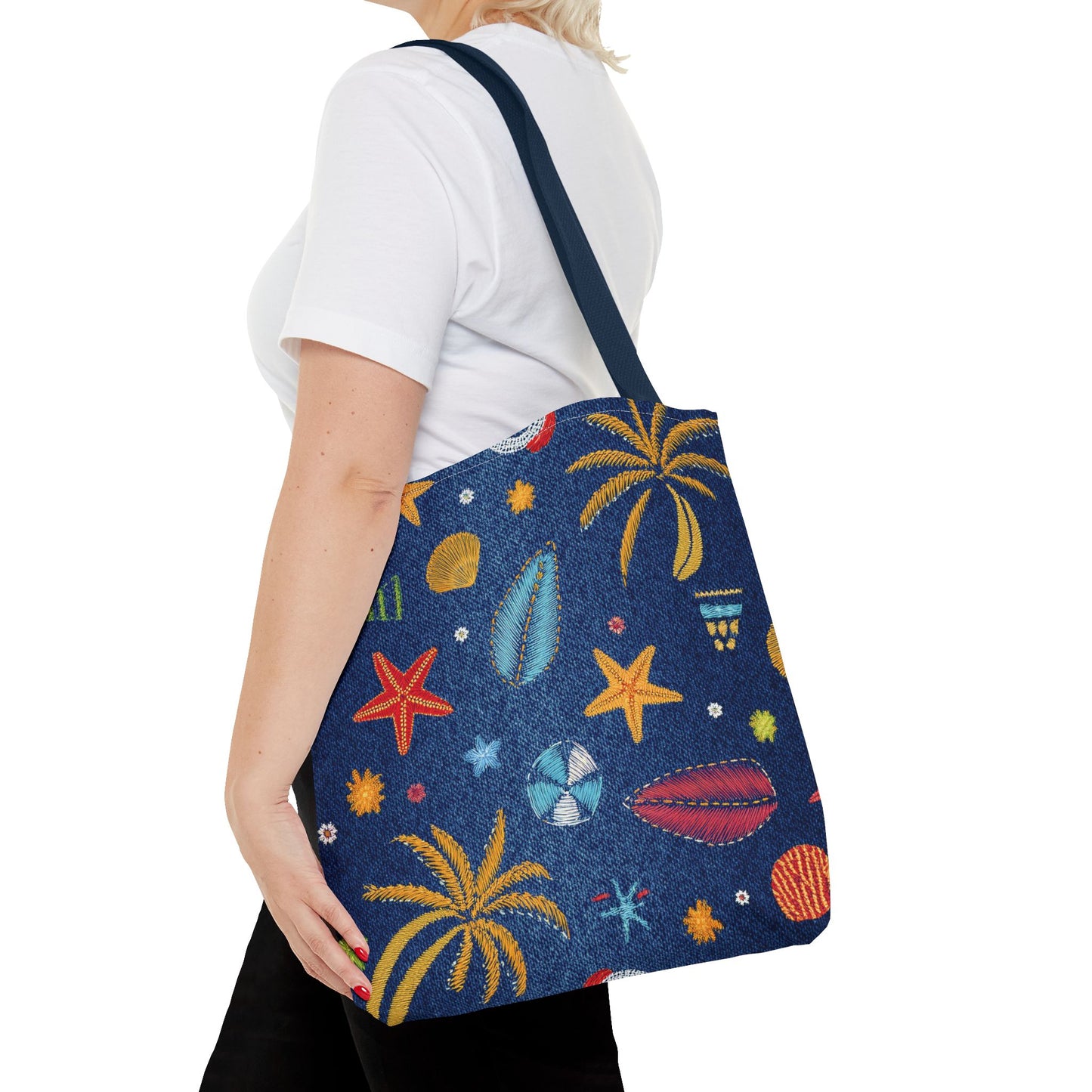 Denim Fabric Imitation Print Unisex Canvas Bag Poly Spun 3 Sizes Tote Bag 182-12