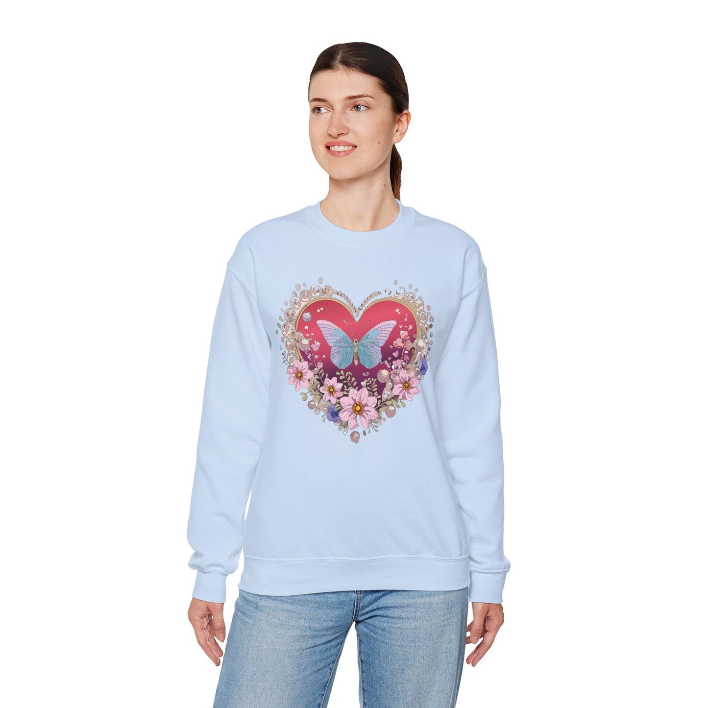 Floral Heart Sweatshirt For Valentines Day Unisex Floral Love Crewneck Sweatshirt