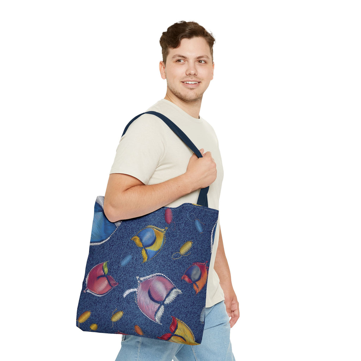 Denim Fabric Imitation Print Unisex Canvas Bag Poly Spun 3 Sizes Tote Bag 193-3
