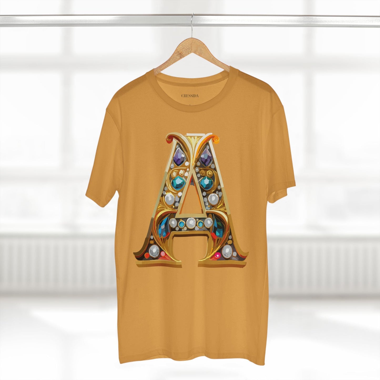 Letter A Graphic Design Tee Unisex 100 Cotton With Antique Gold Letters Artwork T-Shirt