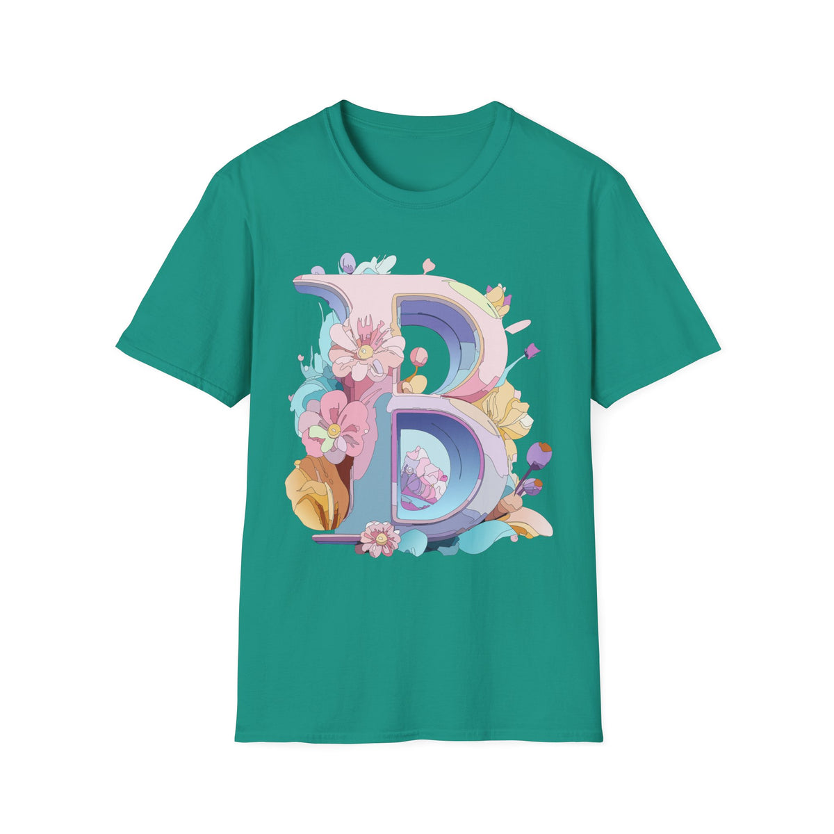 Floral Letter B T-Shirt | Pastel Floral Monogram Tee
