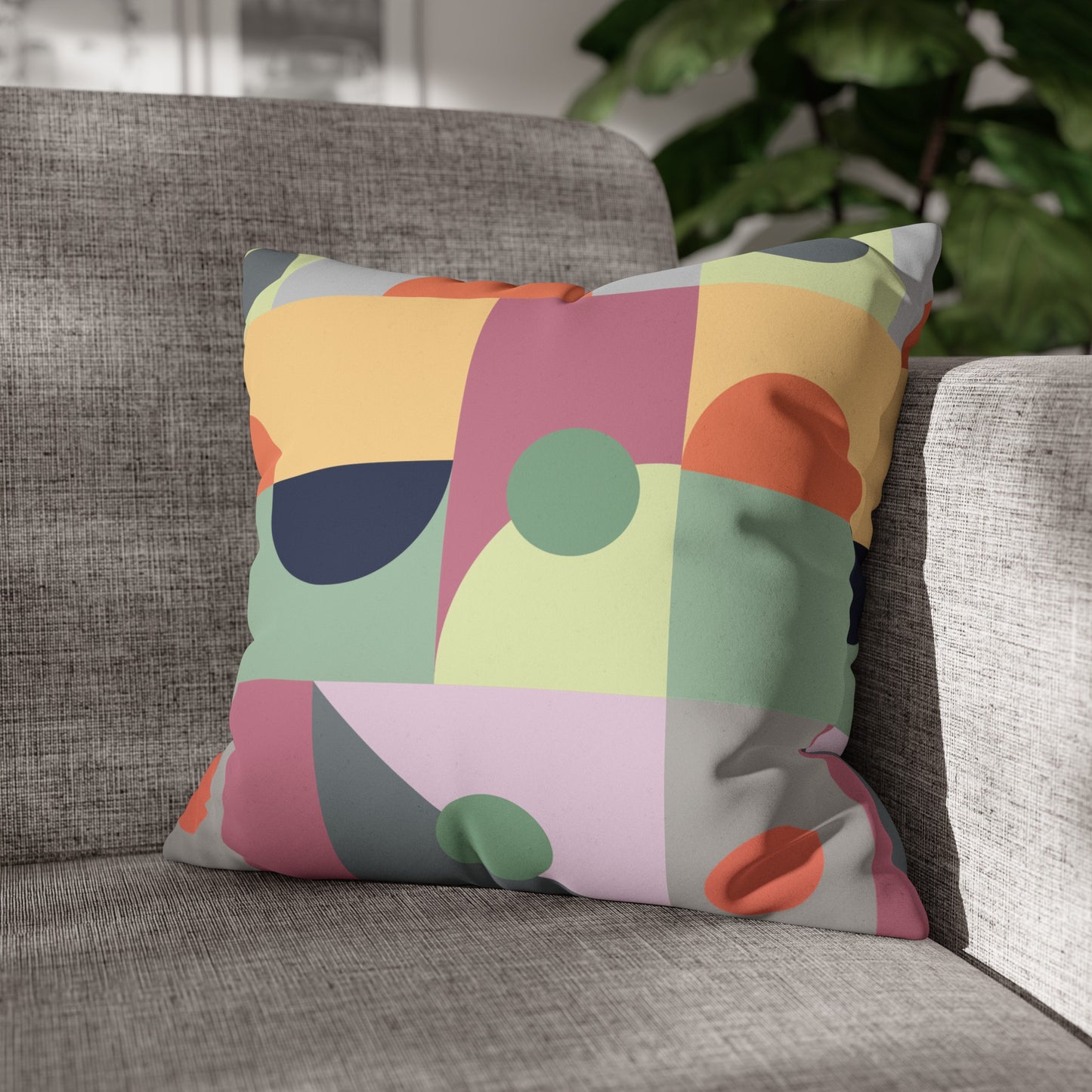 Faux Suede Pillowcase with Abstract print