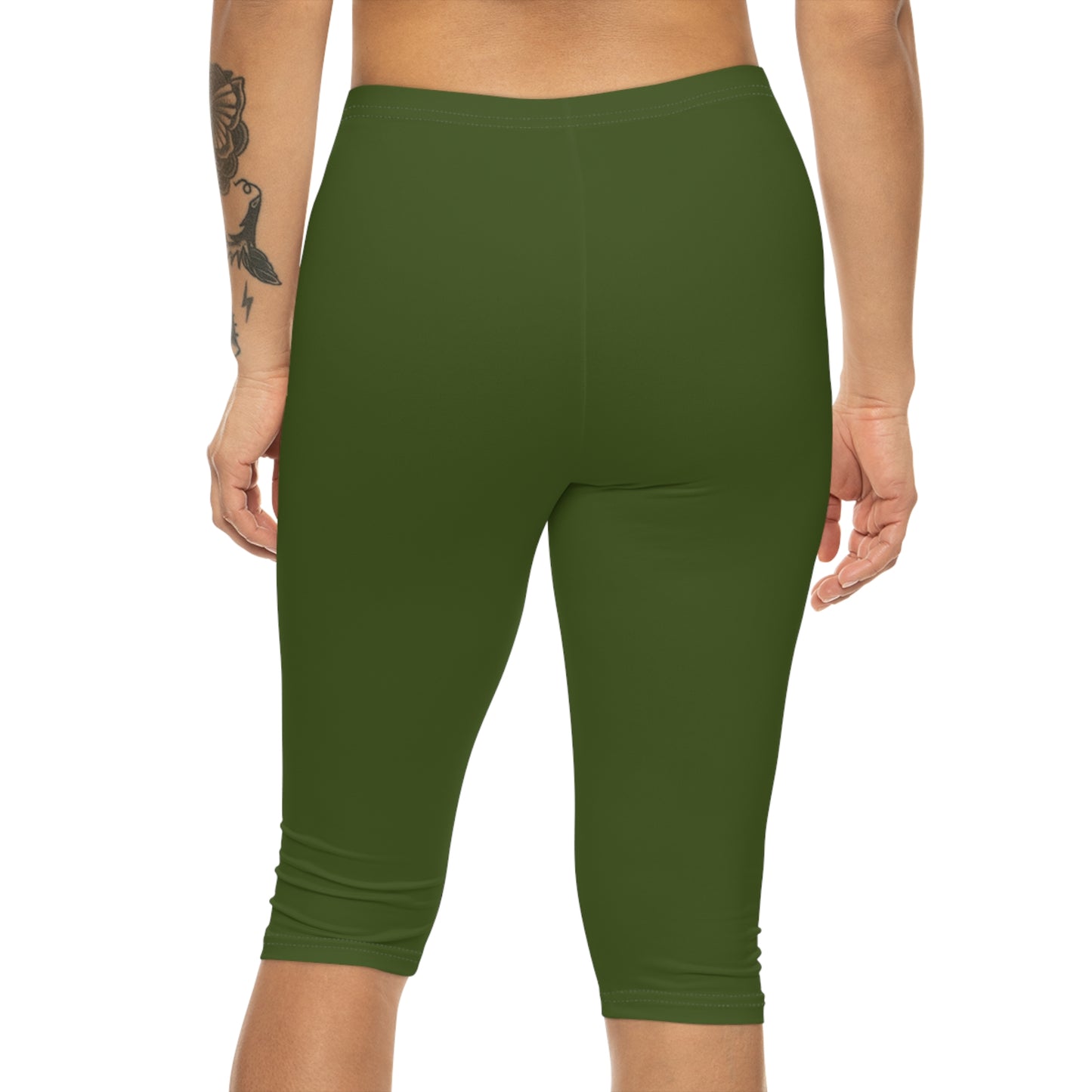 Olive Leaf Color Women's Brushed Suede Poly Span Casual Capri Leggings XS-2XL
