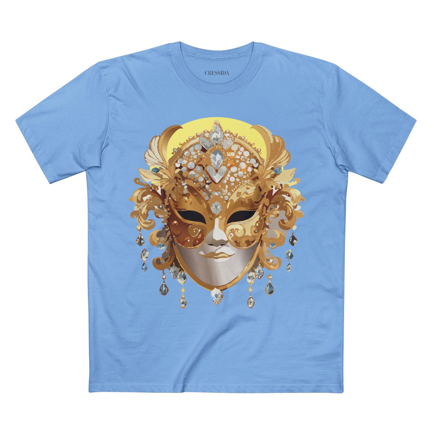 Carnival Mask Graphic T-Shirt Unisex 100 Cotton With Antique Gold Art Design Tee 7