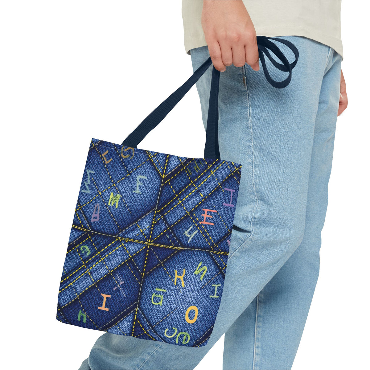 Denim Fabric Imitation Print Unisex Canvas Bag Poly Spun 3 Sizes Tote Bag 187-6