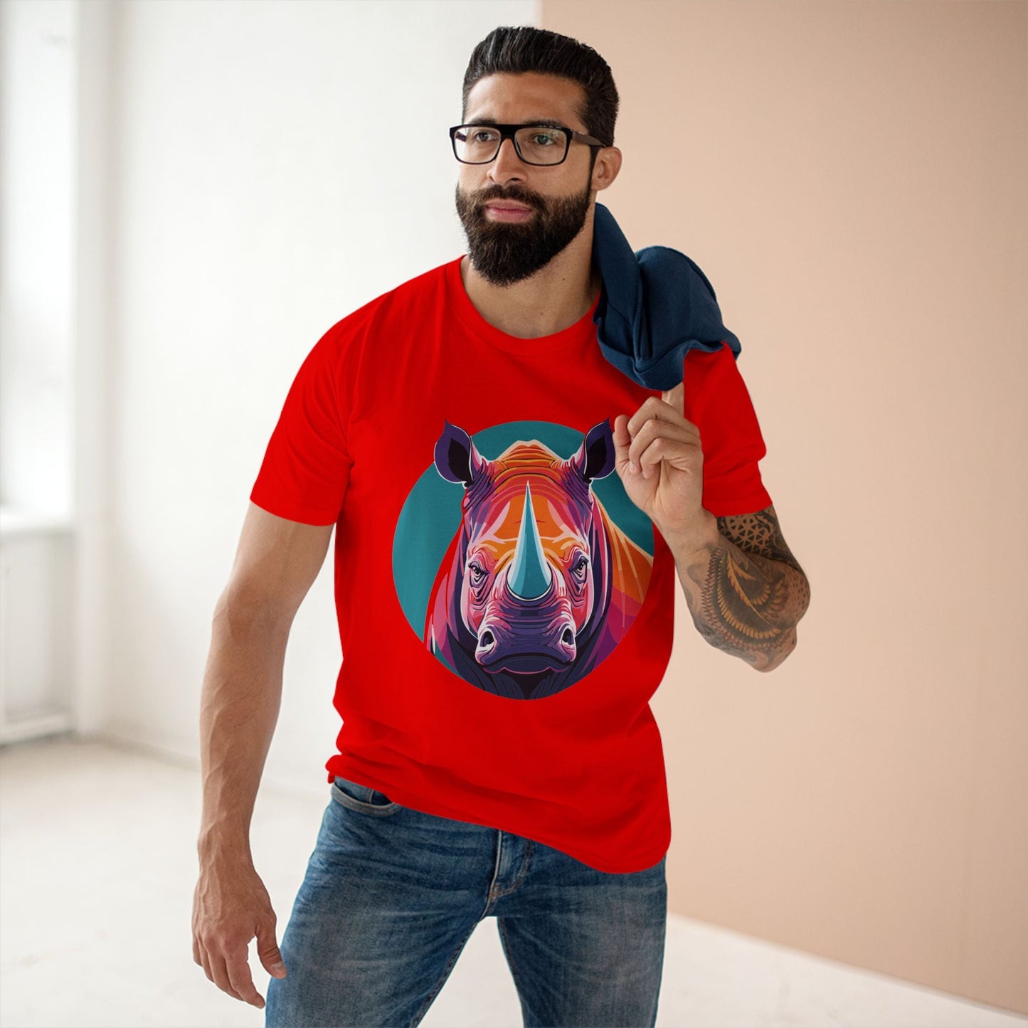 Rhino Animal Shirt Unisex Premium Cotton Tee With Original Art Design From Retro2Nova Art Collection Edition