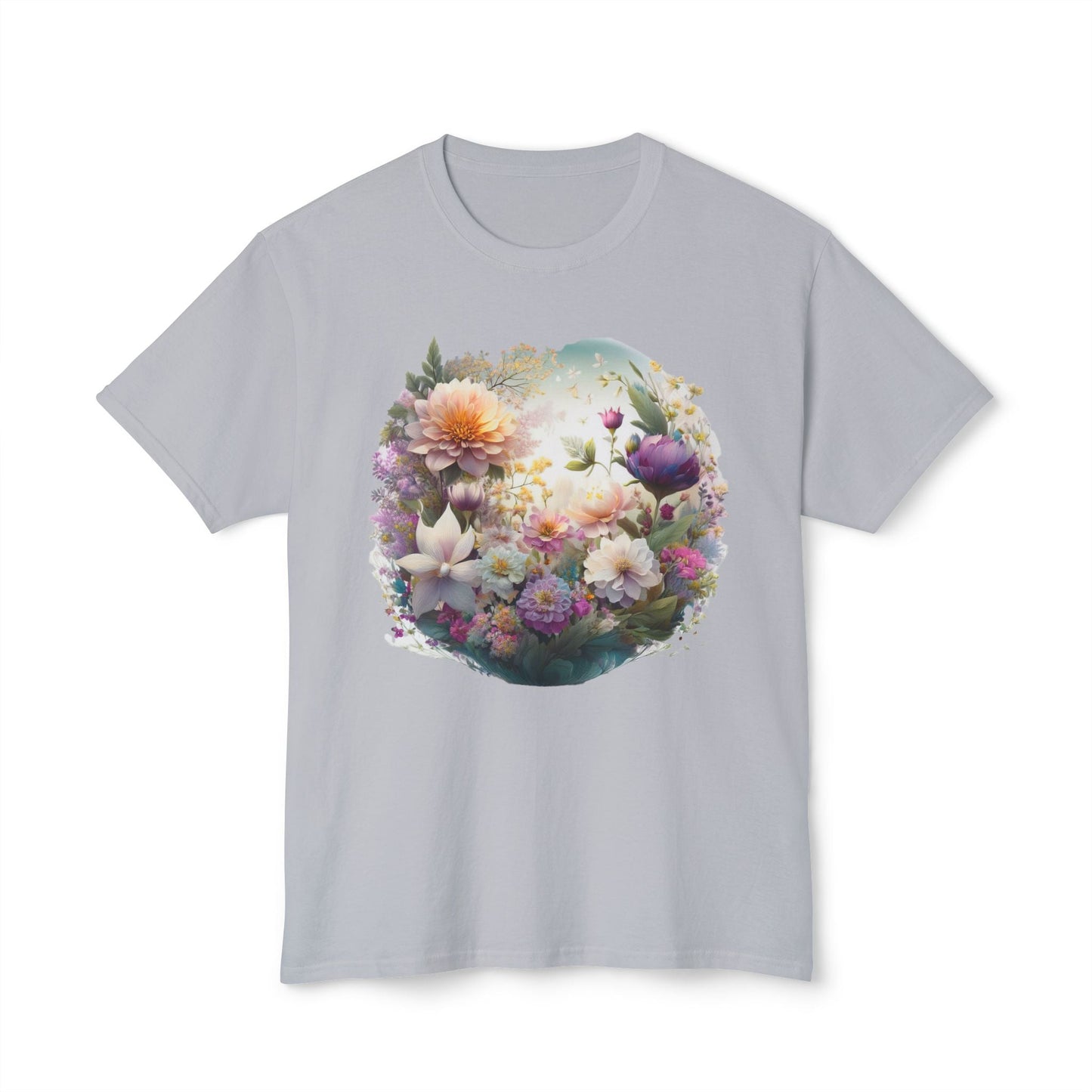 Unisex Floral Art T Shirt With Vintage Flower Print On 100 Percent HD Cotton Tee Made In USA