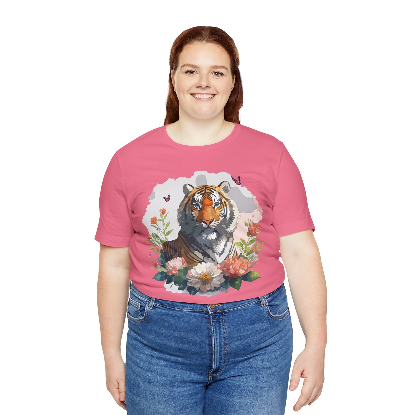 Floral Tiger Graphic Tee, Animal Shirt, Tiger Shirt, Flower Top, T-Shirt with Animal, Art Design