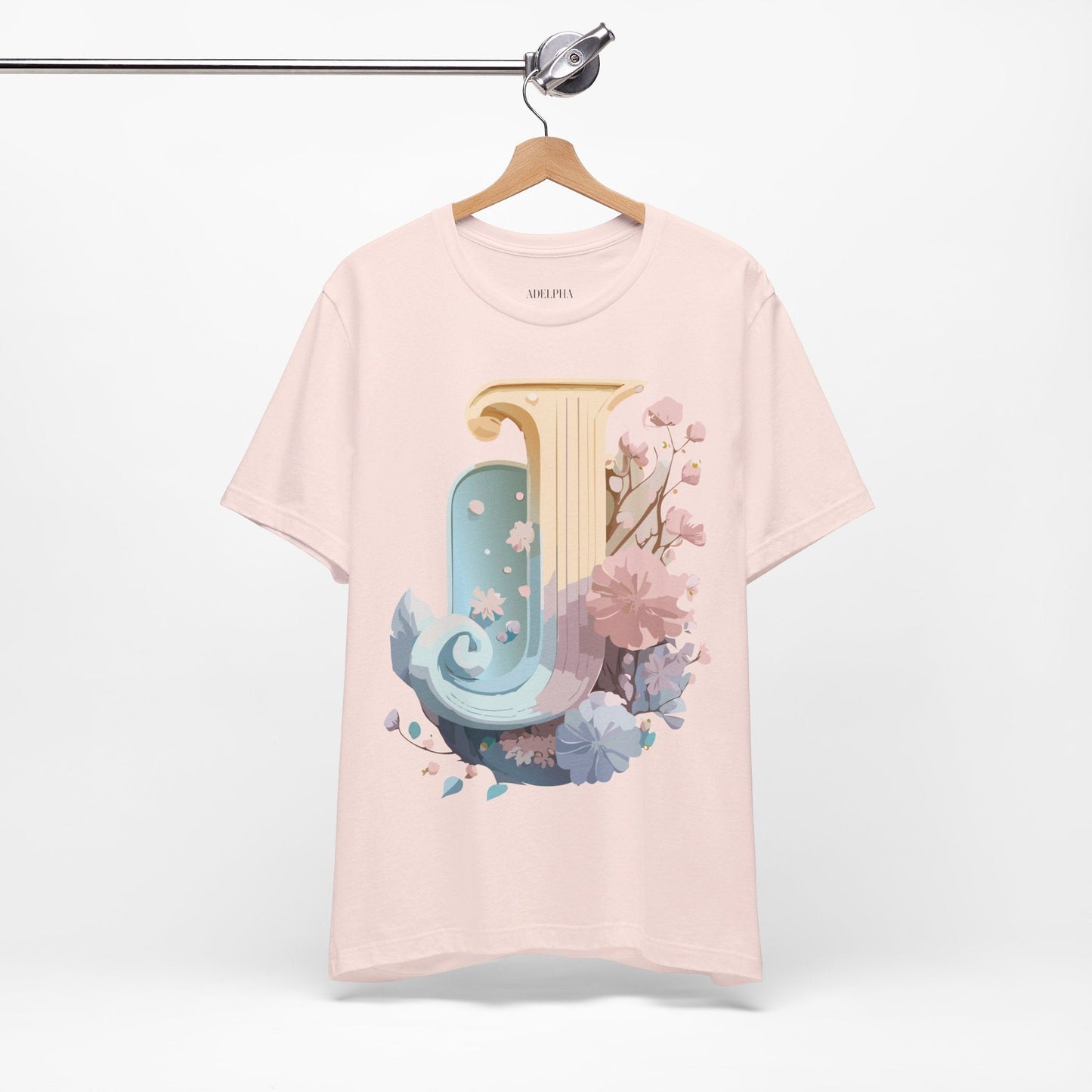 Letter J Shirt Unisex Graphic Tee Adelpha Vintage Inspired Artwork Design Short Sleeve