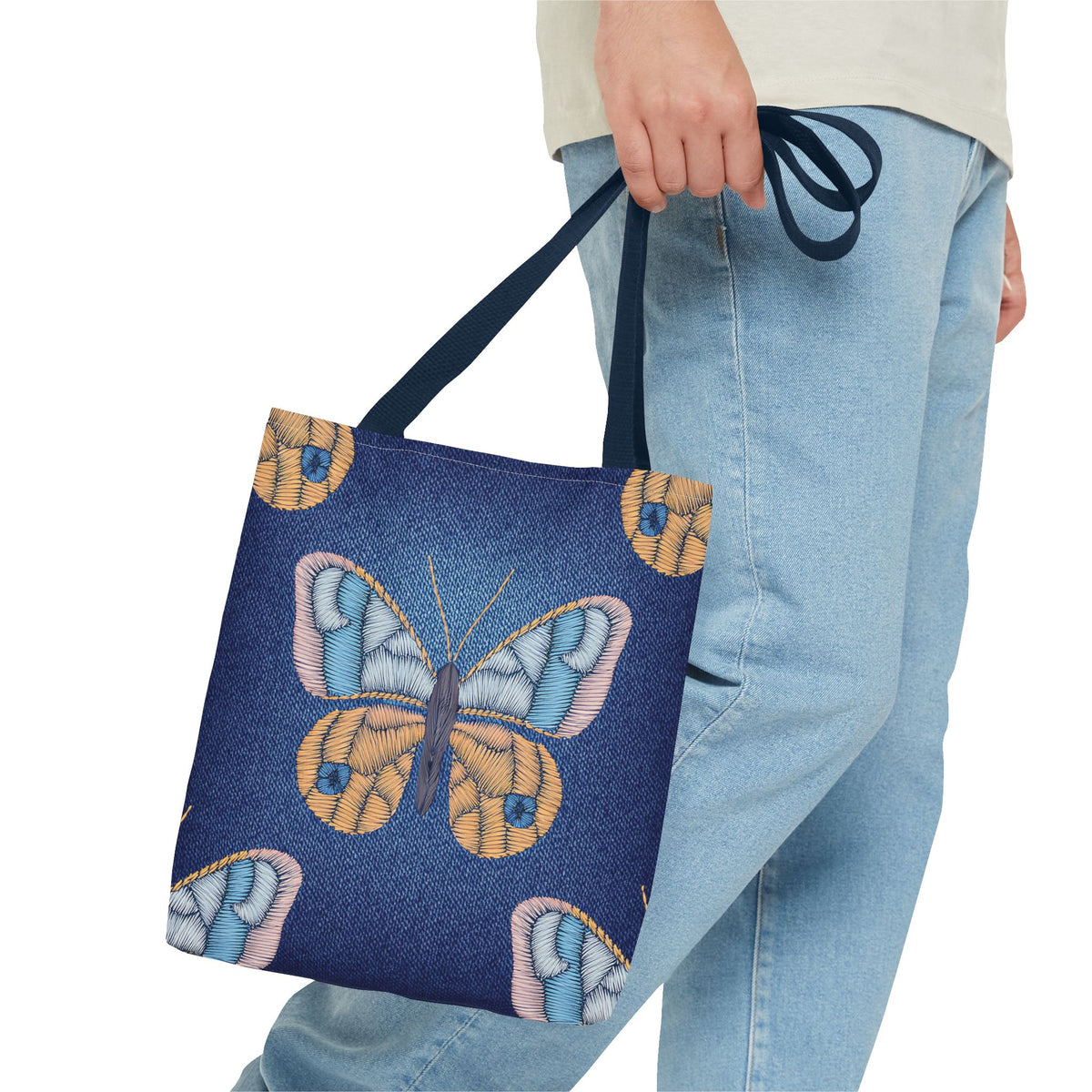 Denim Fabric Imitation Print Unisex Canvas Bag Poly Spun 3 Sizes Tote Bag 175