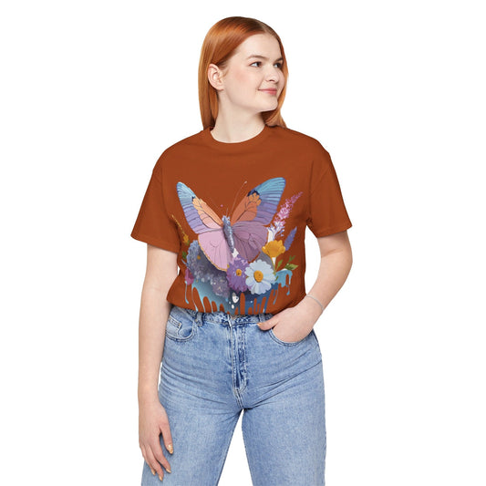 Butterfly Graphic Unisex 100 Cotton Lightweight Vintage Floral Design Jersey Tee 72