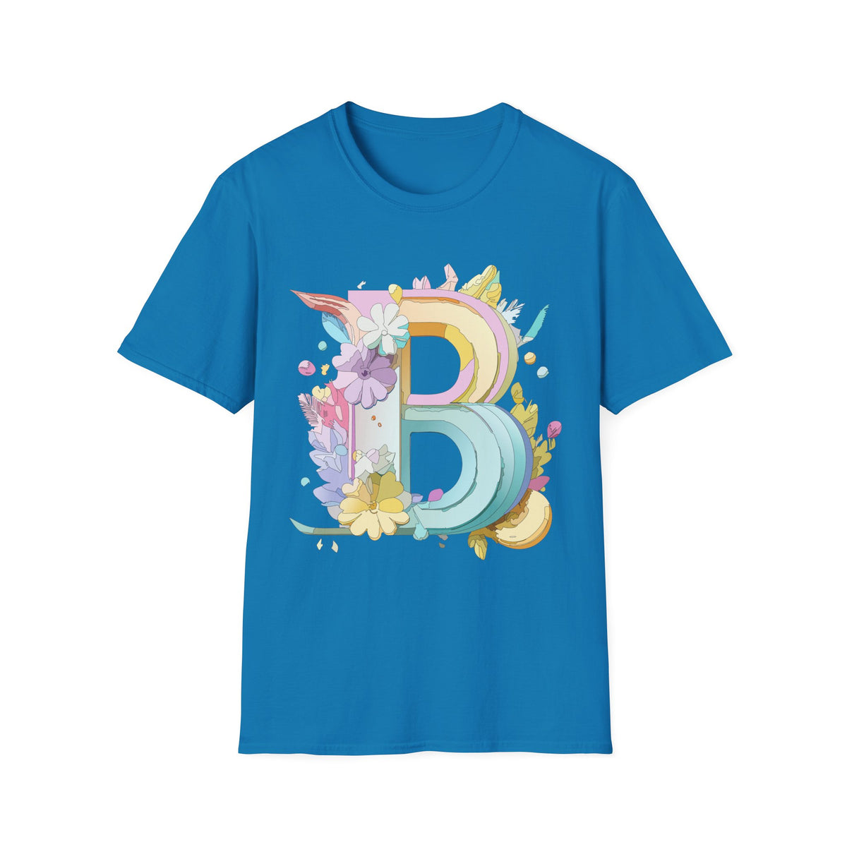 Floral Rainbow Letter B T-Shirt | Pastel Initial Monogram Tee