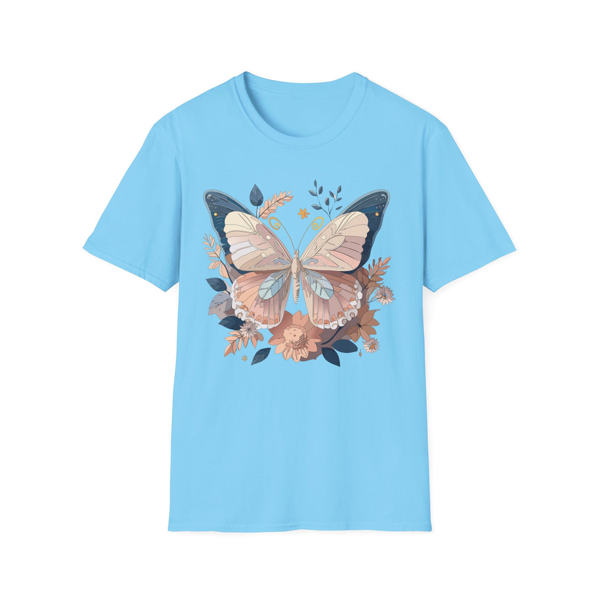 Pastel Botanical Butterfly T-Shirt | Floral Wings Nature Graphic Tee Unisex 100 Cotton Gildan T-Shirt