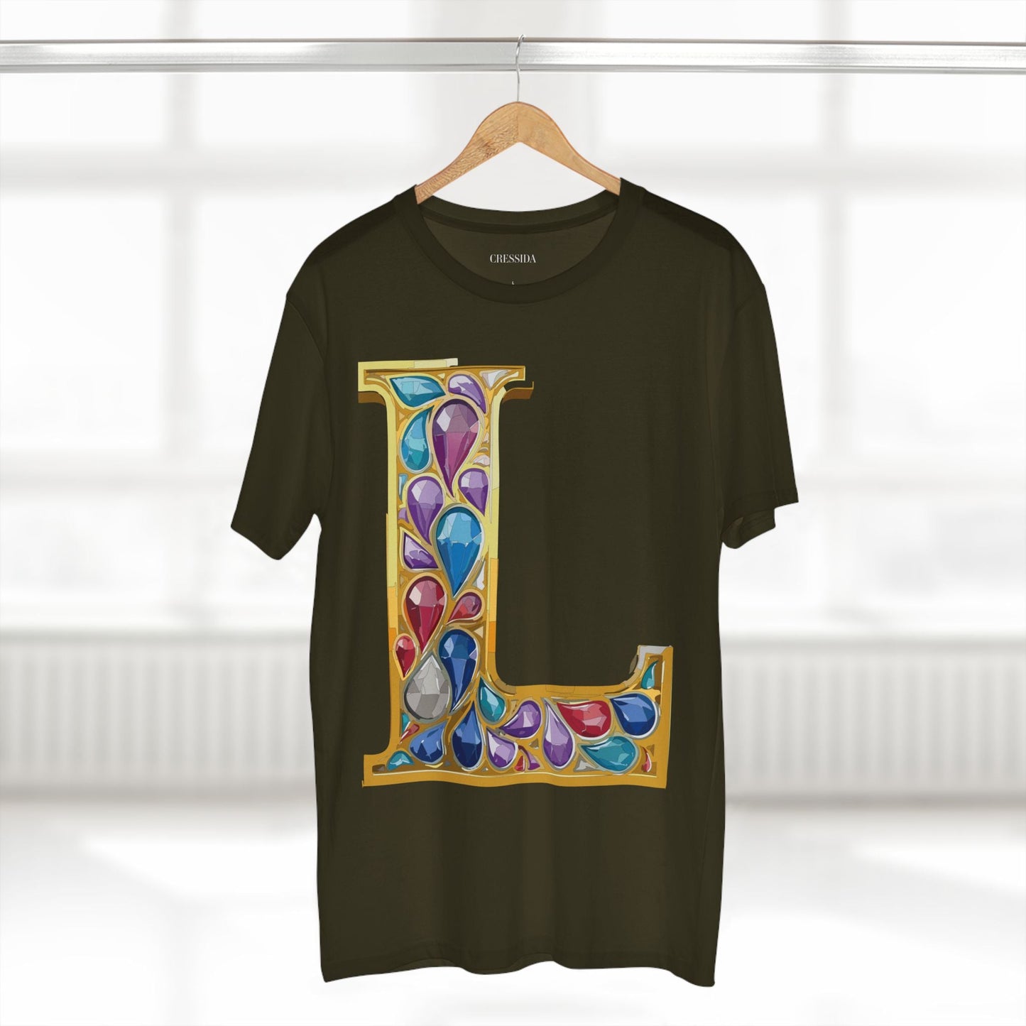 Letter L Graphic Design Tee Unisex 100 Cotton With Antique Gold Letters Artwork T-Shirt
