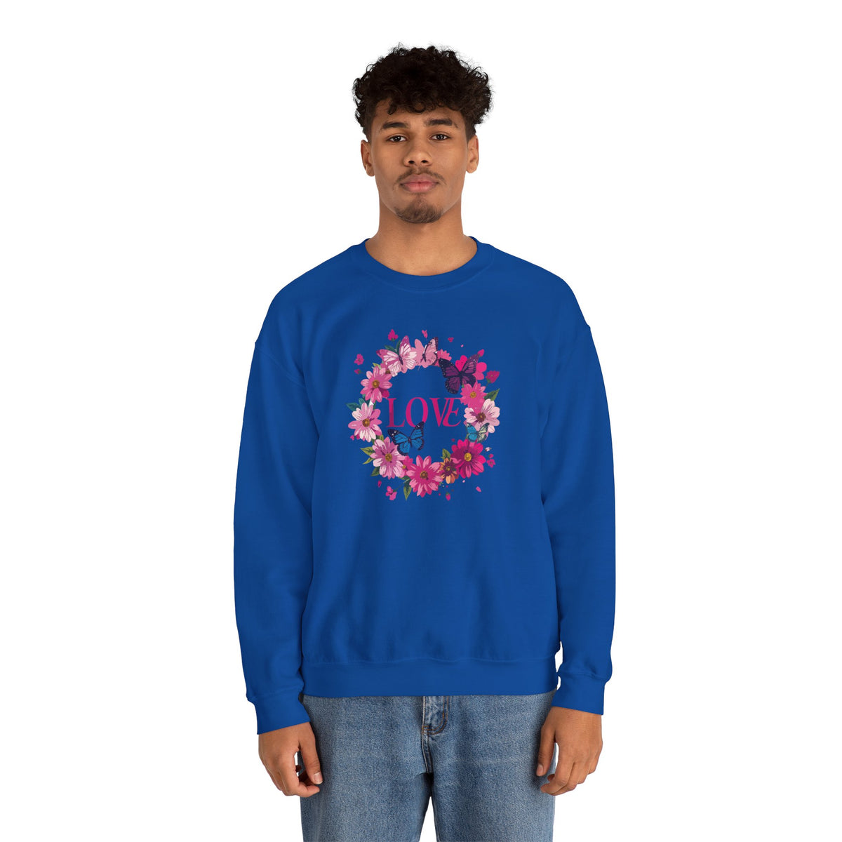 Unisex Floral Love Sweatshirt, Love Floral Sweatshirt, Floral Butterfly Sweatshirt, 50/50 Cotton-Poly Valentine's Day Sweatshirt 04
