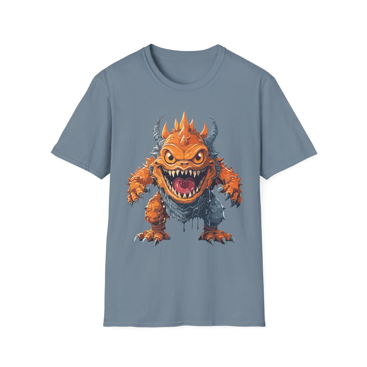 Monster Graphic T-Shirt — Fierce Orange Demon Creature Design Cartoon Graphic Tee Unisex 100 Cotton Gildan T-Shirt
