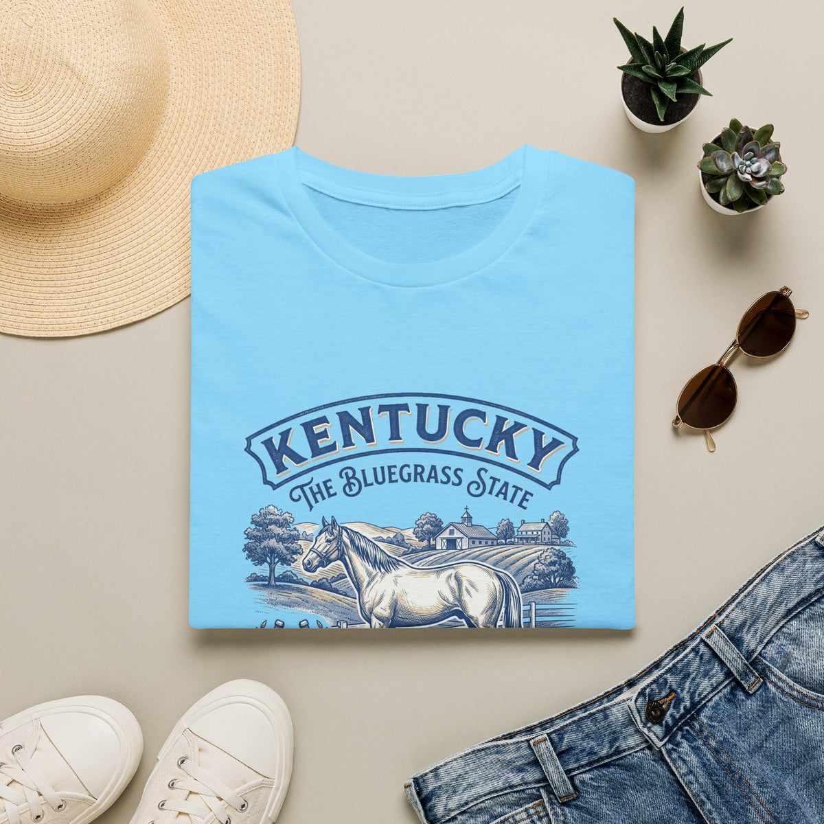 Kentucky Horse & Bluegrass State Travel Tourist Graphic Design Unisex 100 Cotton Gildan T-Shirt
