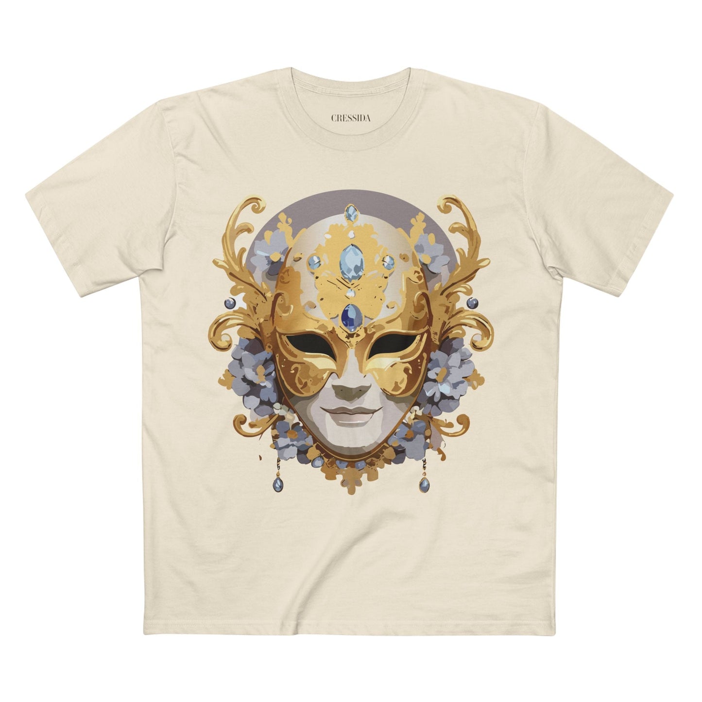 Carnival Mask Graphic T-Shirt Unisex 100 Cotton With Antique Gold Art Design Tee 6