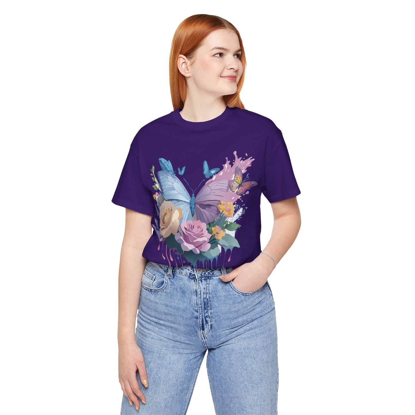 Butterfly Graphic Unisex 100 Cotton Lightweight Vintage Floral Design Jersey Tee 33