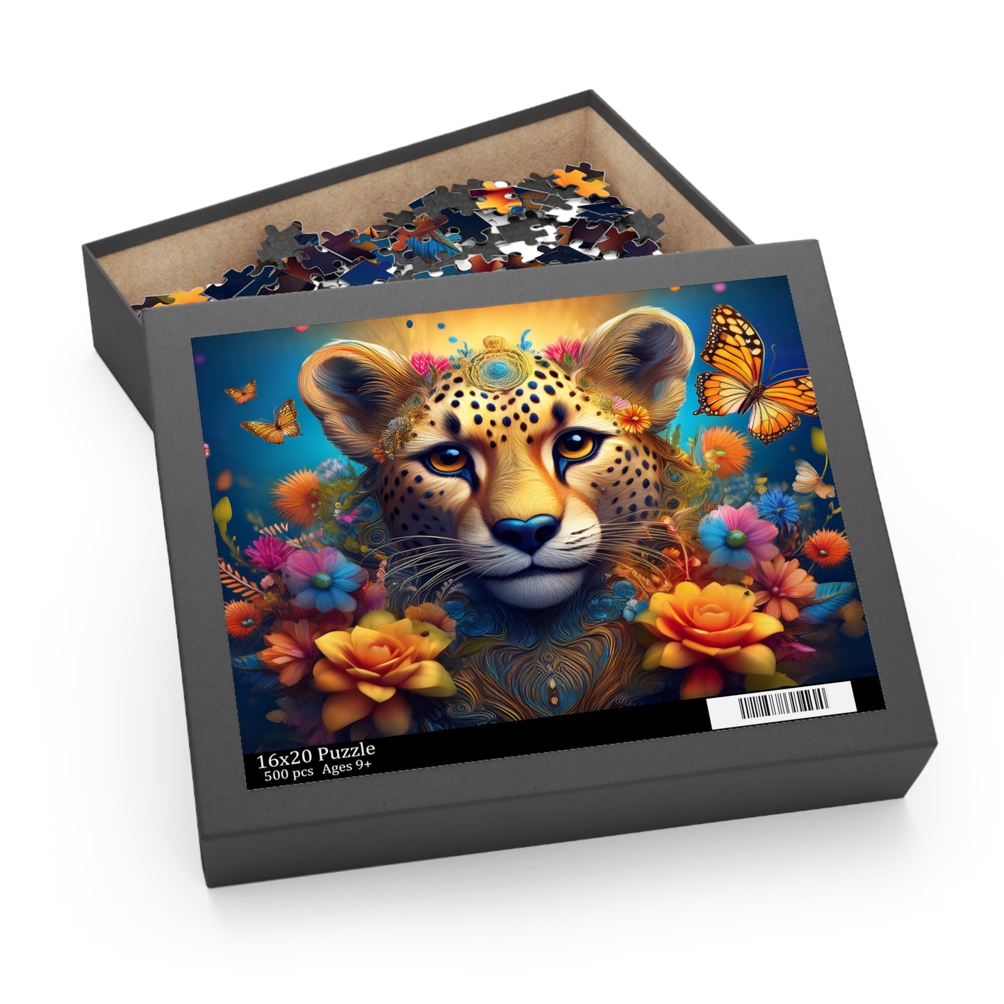Puzzles-26 Kids Cheetah Puzzle 500-Piece  Floral Cheetah Puzzle 500-Piece, Animals Kids Puzzles Size: 16" x 20",  Ages 9+