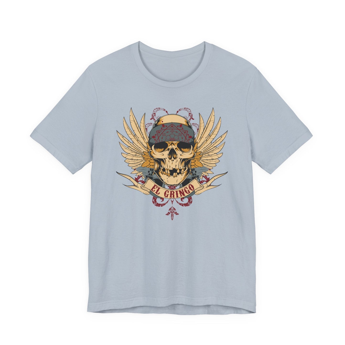 El Gringo Skull with Wings T-Shirt Vintage Tattoo Style Art-53