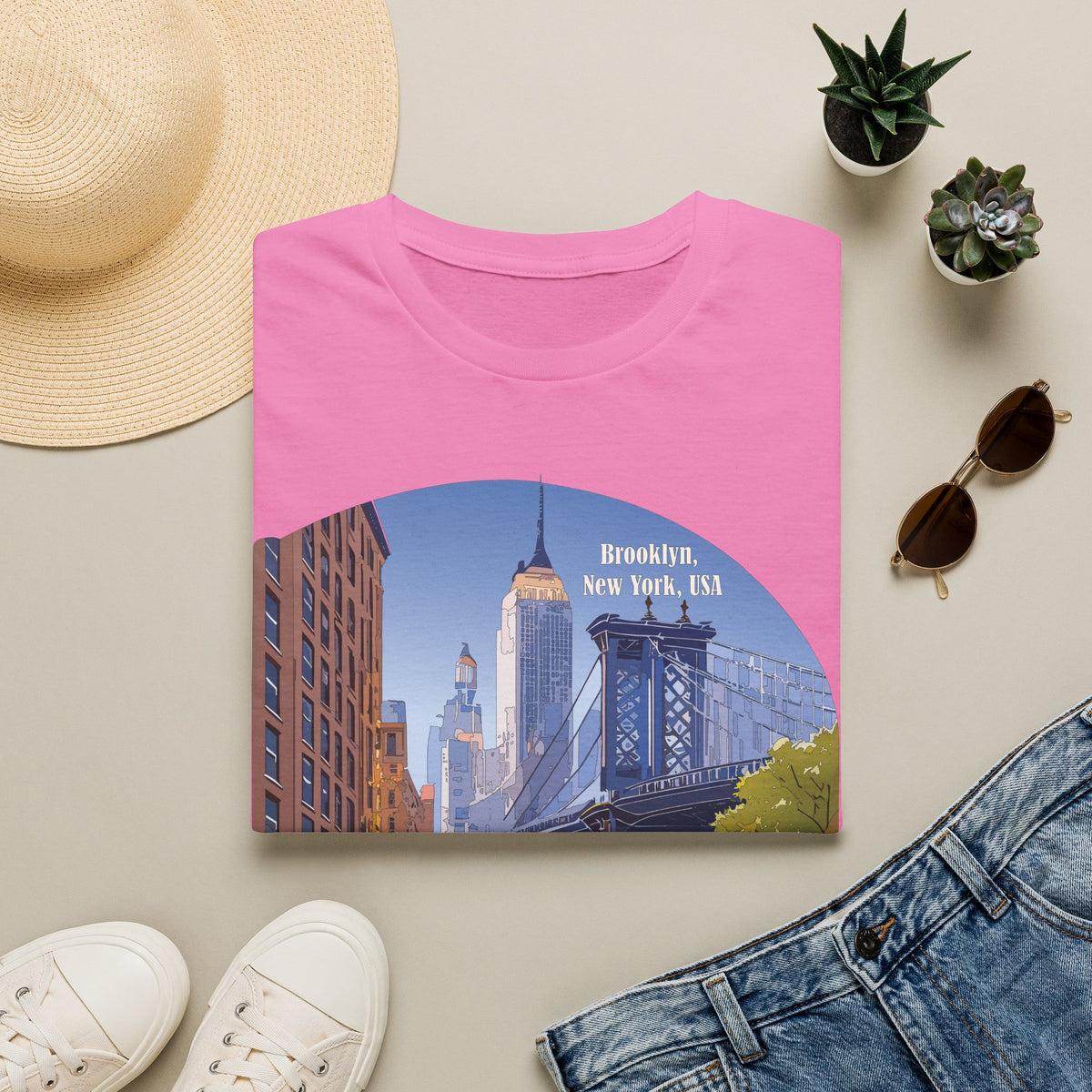 Brooklyn New York Skyline T-Shirt | Manhattan Bridge Cityscape