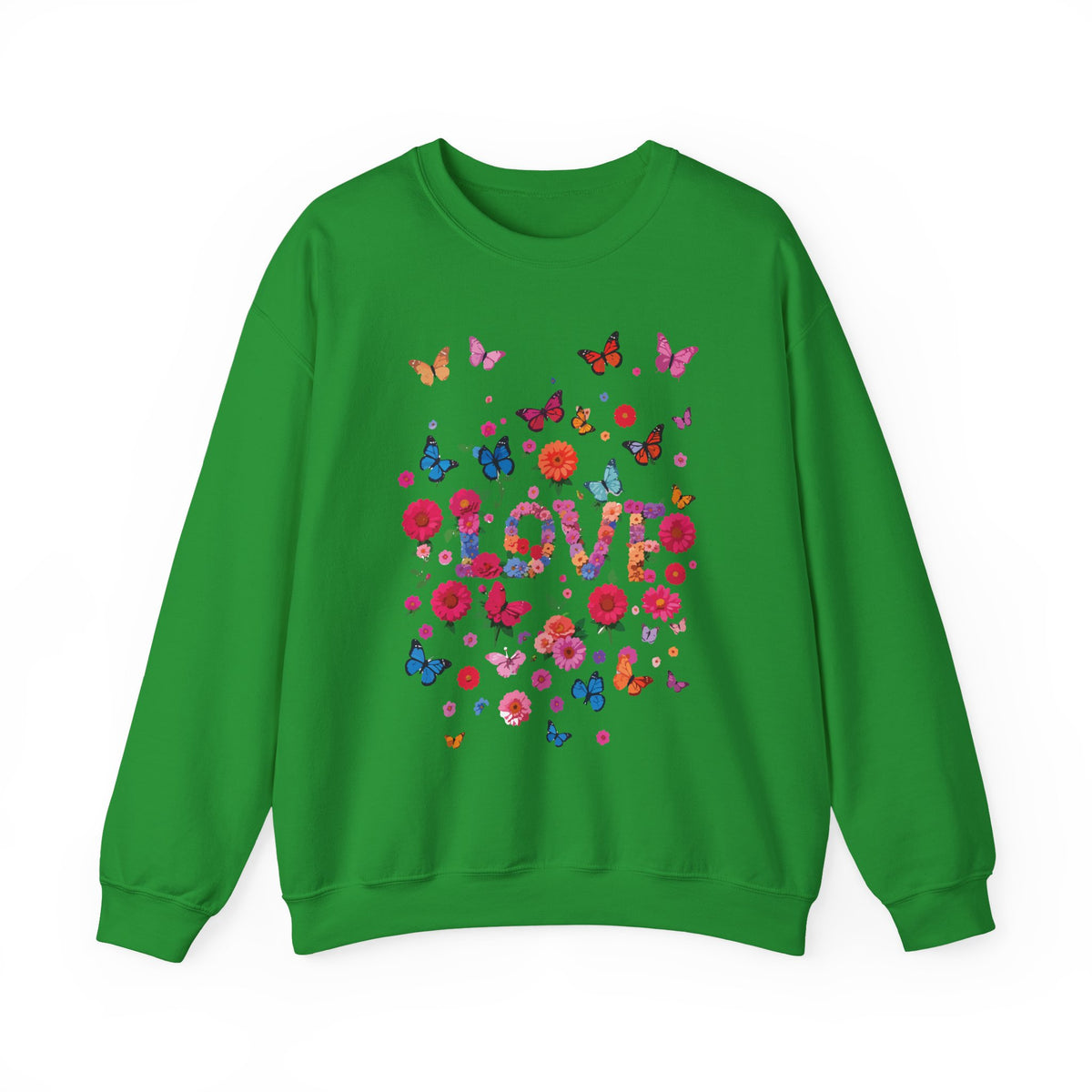 Unisex Floral Love Sweatshirt, Love Floral Sweatshirt, Floral Butterfly Sweatshirt, 50/50 Cotton-Poly Valentine's Day Sweatshirt 07