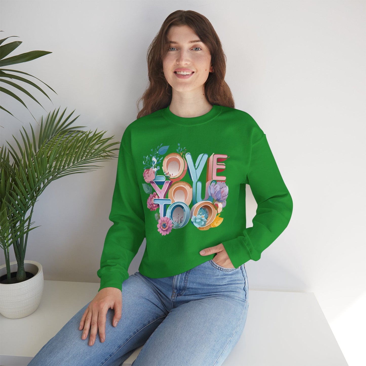 Floral Love Sweatshirt Valentines Day Unisex Crewneck Gildan 18000 Heavy Blend Warm