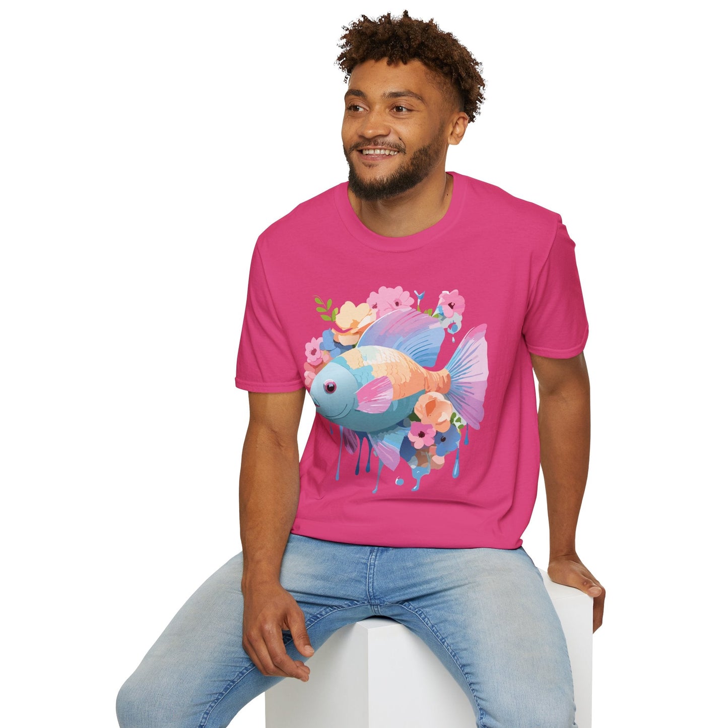 Fish Art Design Graphic Tee Unisex Short Sleeve T Shirt With Fish Artwork Premium Cotton