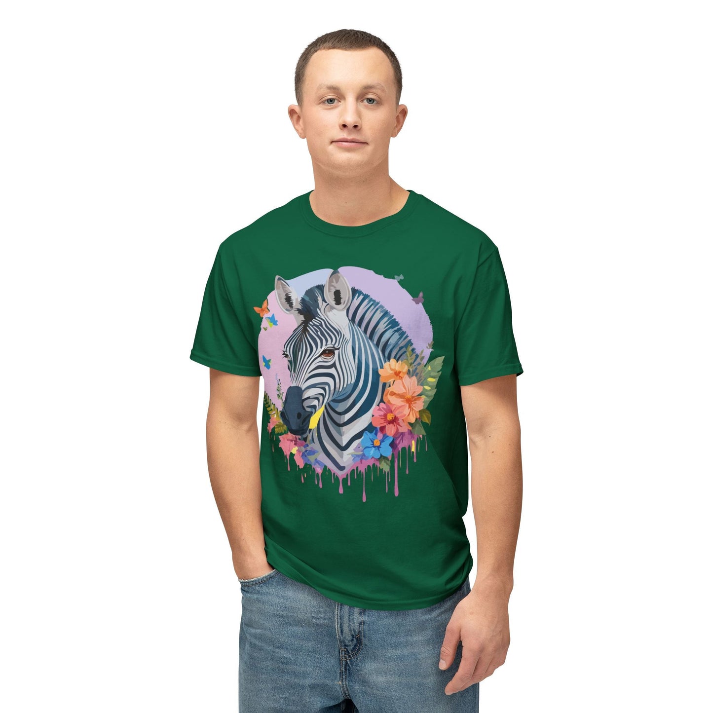 Unisex Zebra T Shirt With Art Print HD Cotton Vintage Zebra Tee Floral Design Graphic Tee